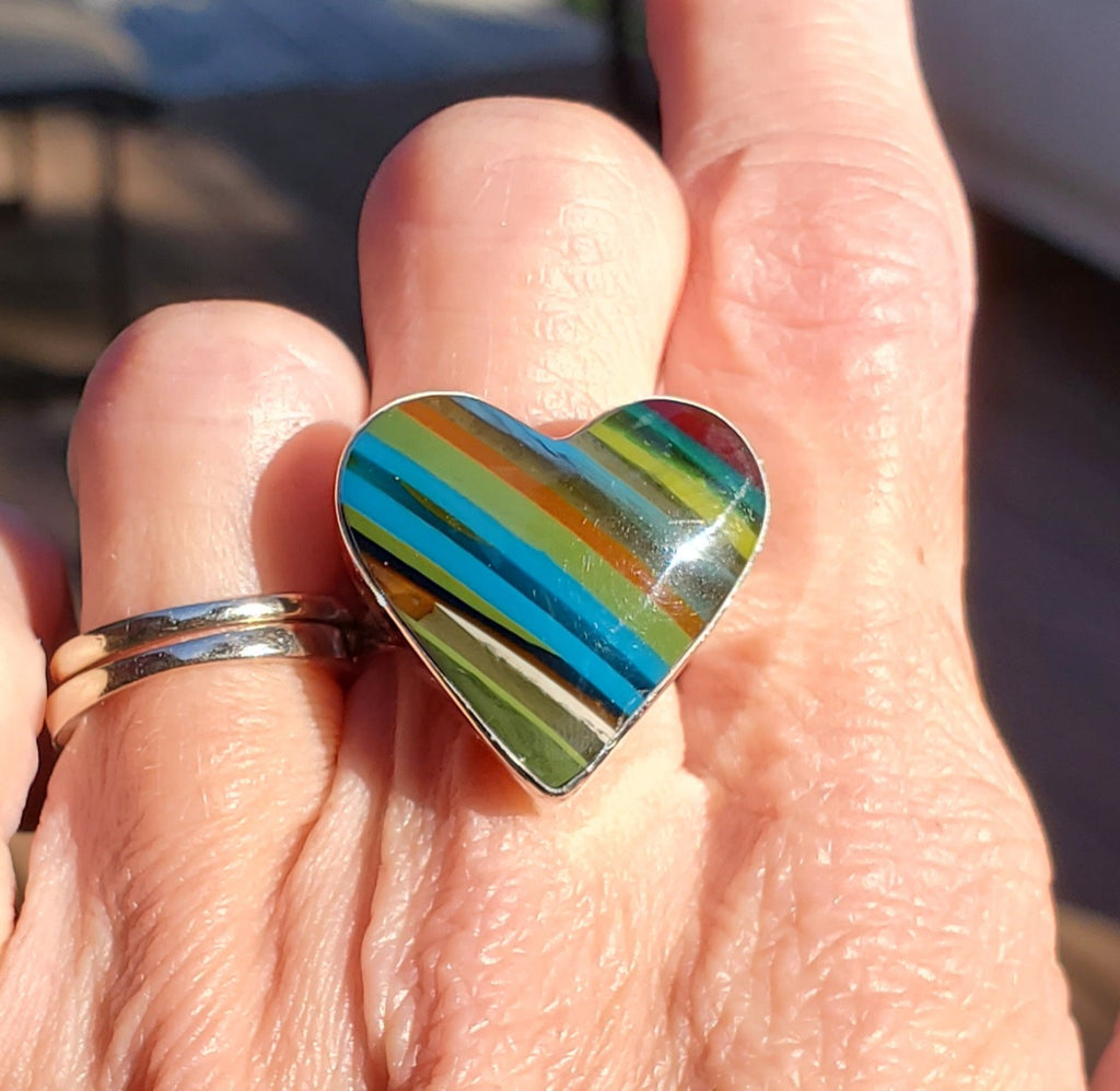 Surfite Heart Shaped Statement Ring in Sterling Silver! Size 8.