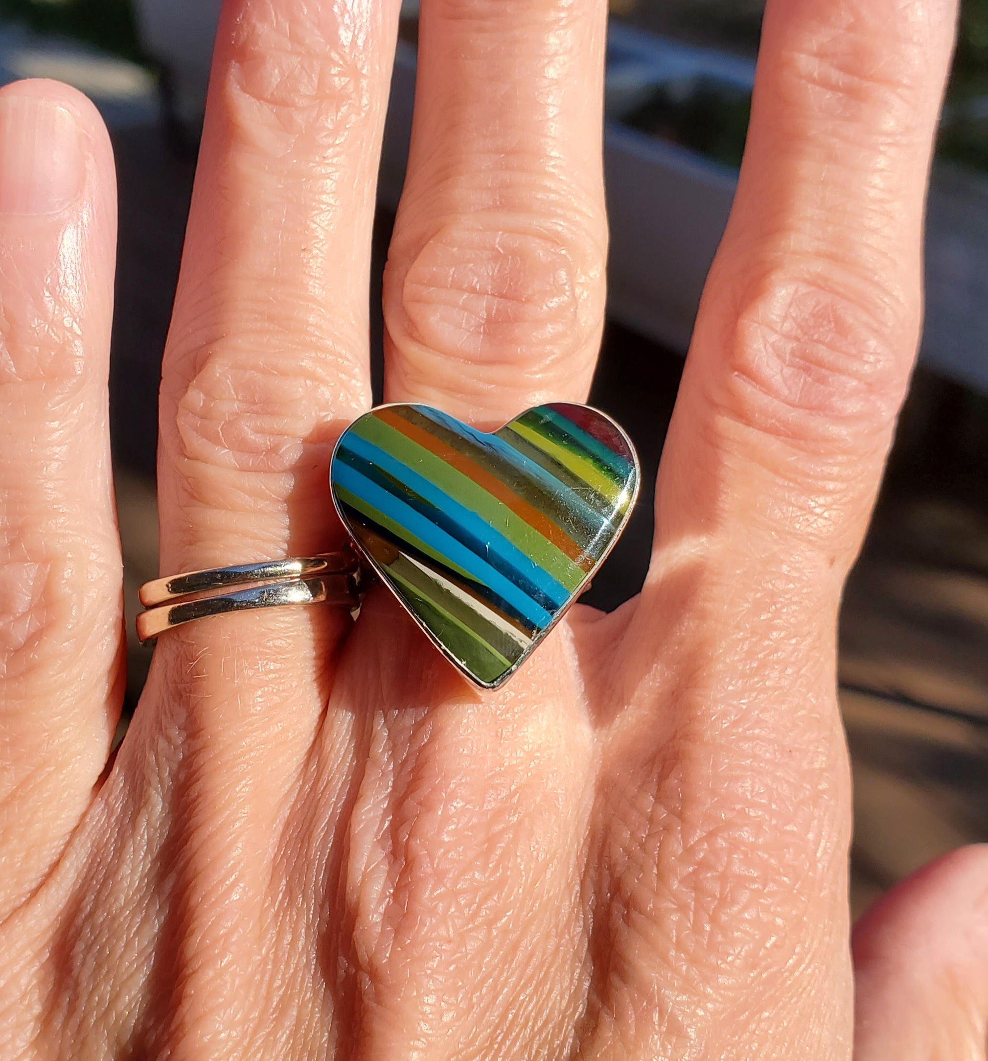 Surfite Heart Shaped Statement Ring in Sterling Silver! Size 8.
