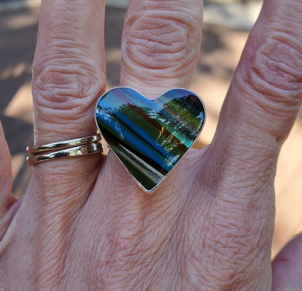 Surfite Heart Shaped Statement Ring in Sterling Silver! Size 8.