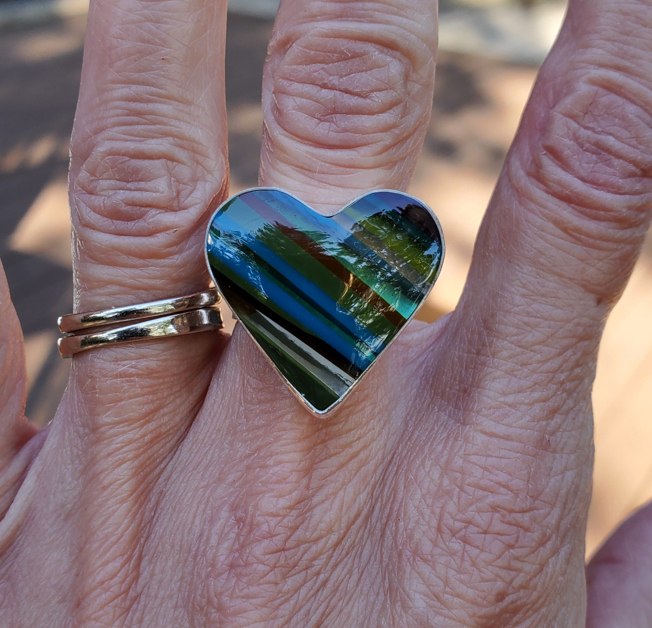 Surfite Heart Shaped Statement Ring in Sterling Silver! Size 8.