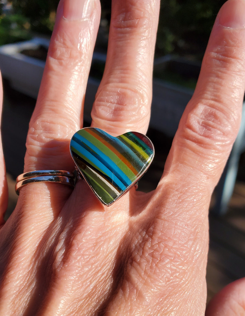 Surfite Heart Shaped Statement Ring in Sterling Silver! Size 8.