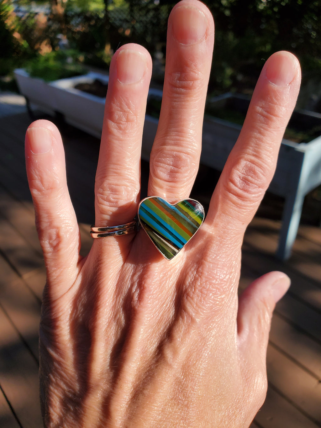 Surfite Heart Shaped Statement Ring in Sterling Silver! Size 8.