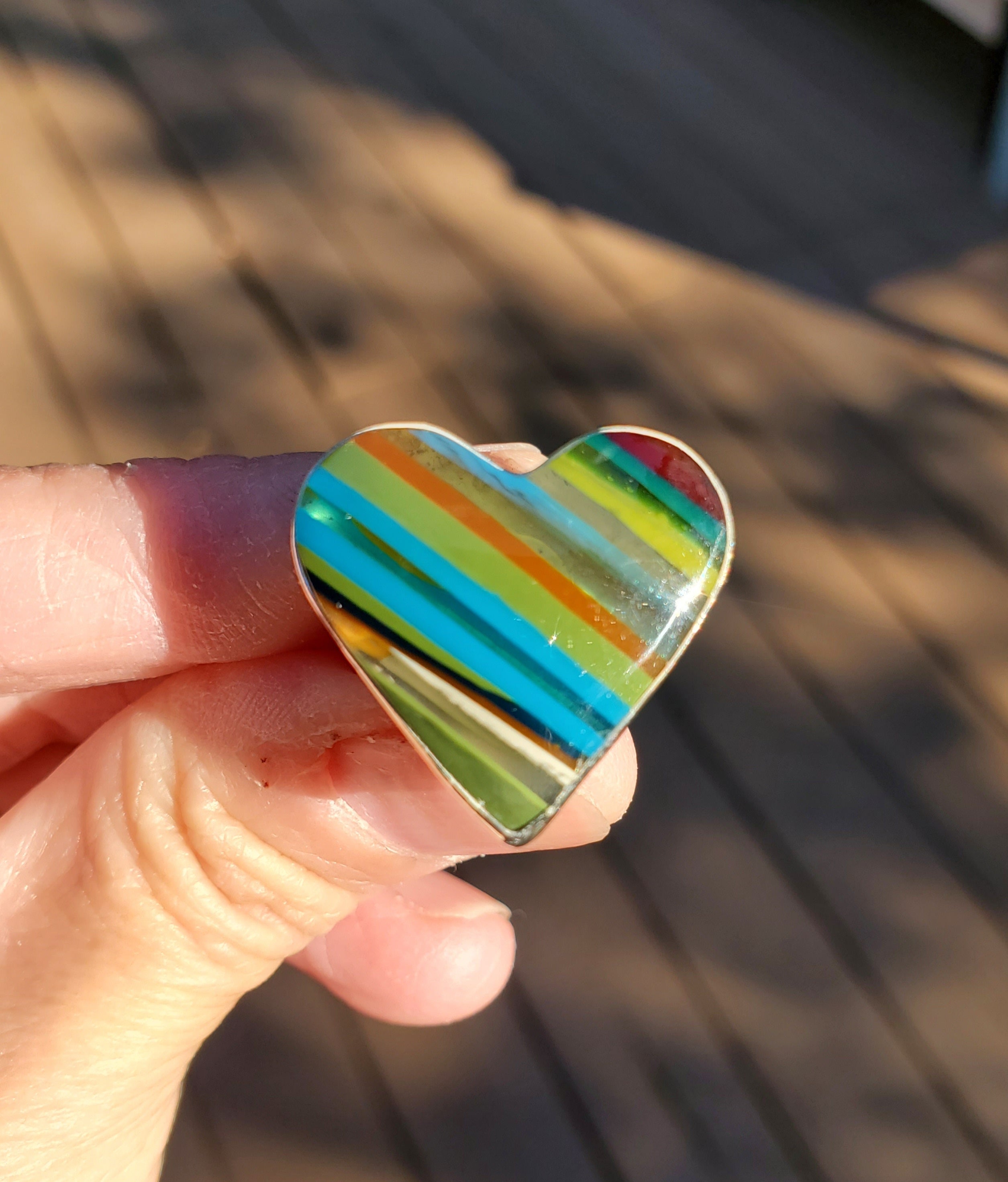 Surfite Heart Shaped Statement Ring in Sterling Silver! Size 8.