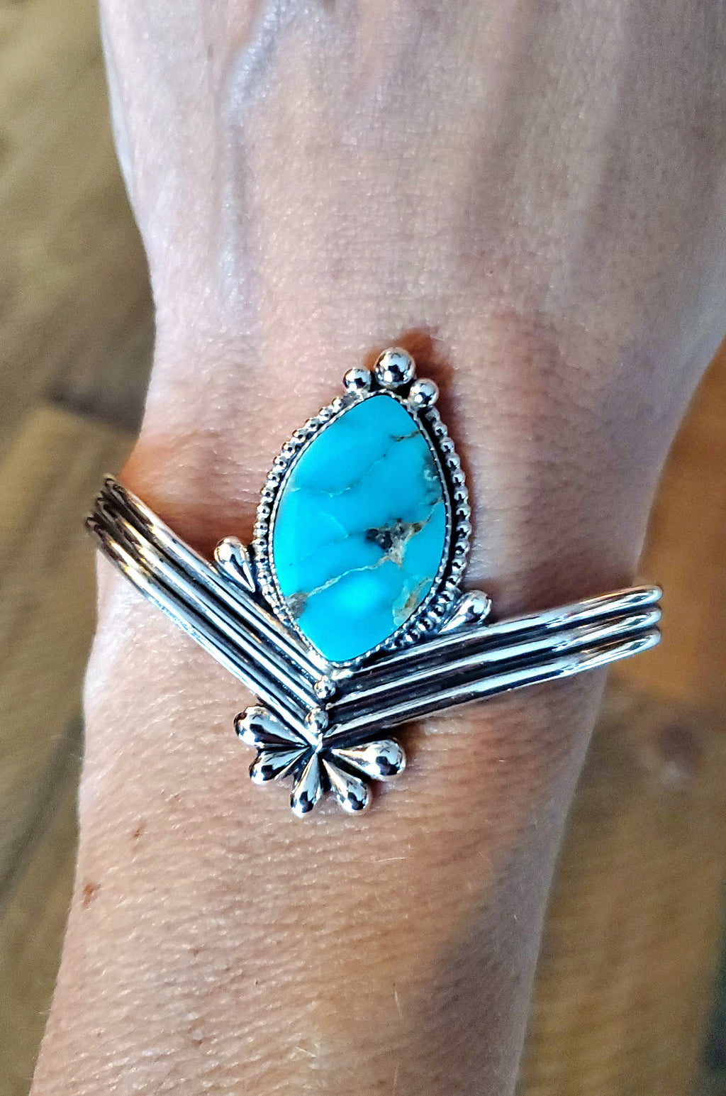 Pilot Mountain Turquoise Statement Cuff Bracelet in Solid Sterling Silver