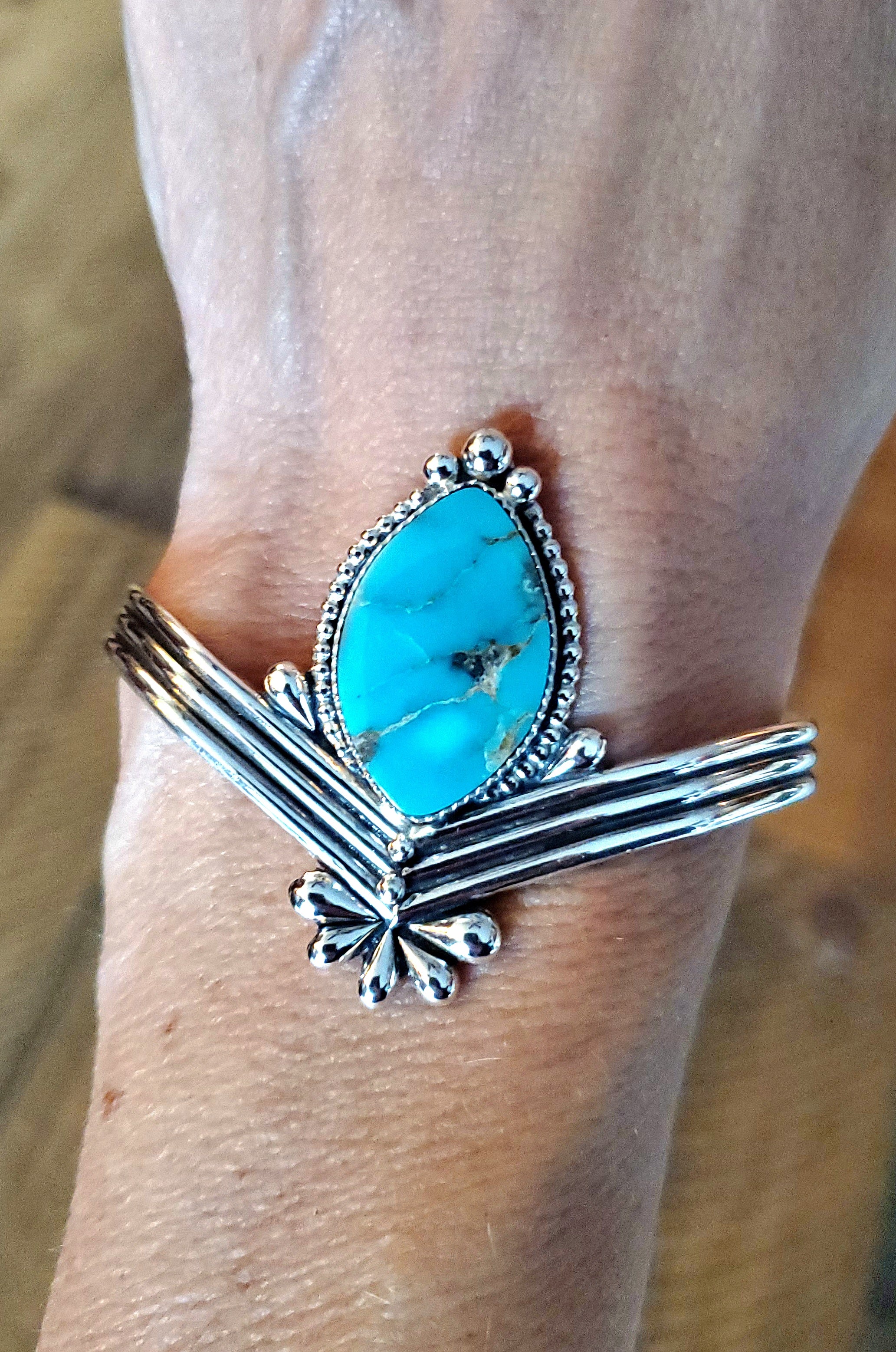 Pilot Mountain Turquoise Statement Cuff Bracelet in Solid Sterling Silver