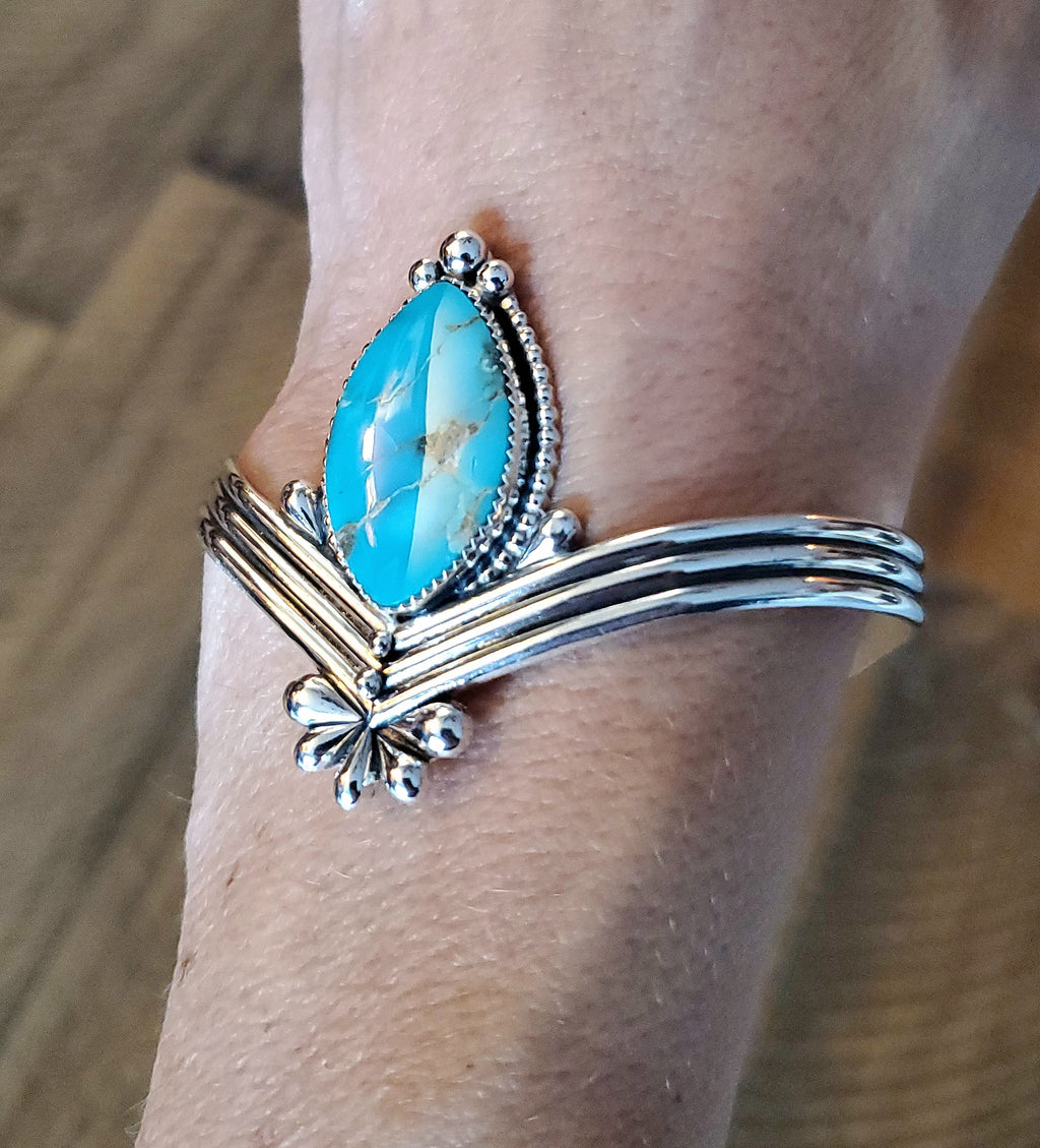 Pilot Mountain Turquoise Statement Cuff Bracelet in Solid Sterling Silver