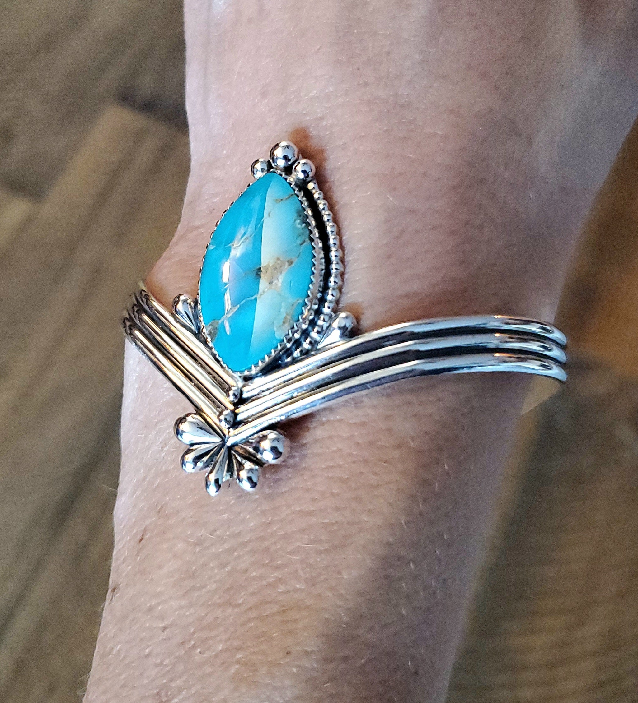 Pilot Mountain Turquoise Statement Cuff Bracelet in Solid Sterling Silver