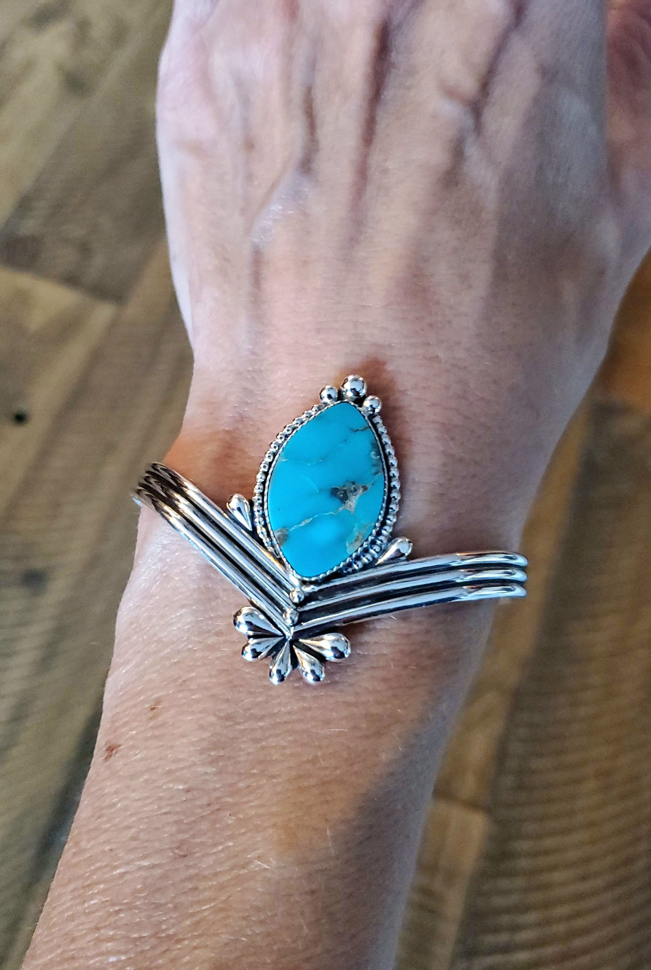 Pilot Mountain Turquoise Statement Cuff Bracelet in Solid Sterling Silver
