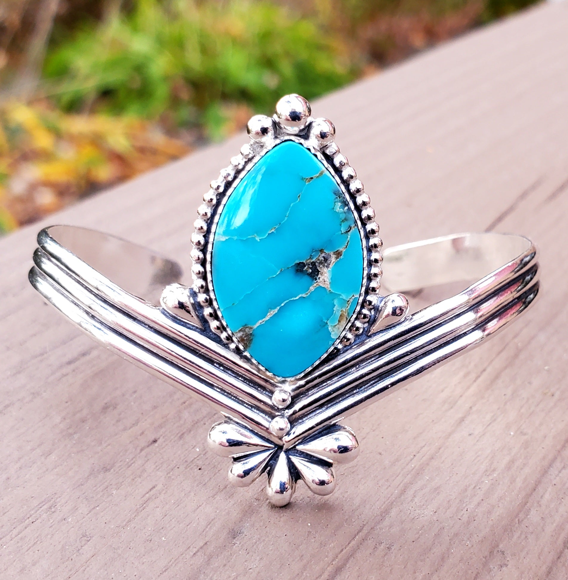 Pilot Mountain Turquoise Statement Cuff Bracelet in Solid Sterling Silver