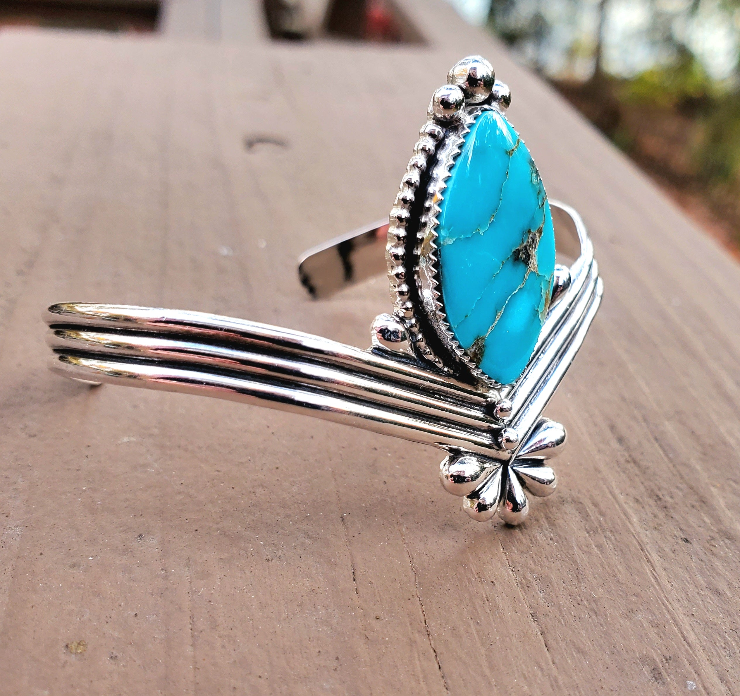 Pilot Mountain Turquoise Statement Cuff Bracelet in Solid Sterling Silver