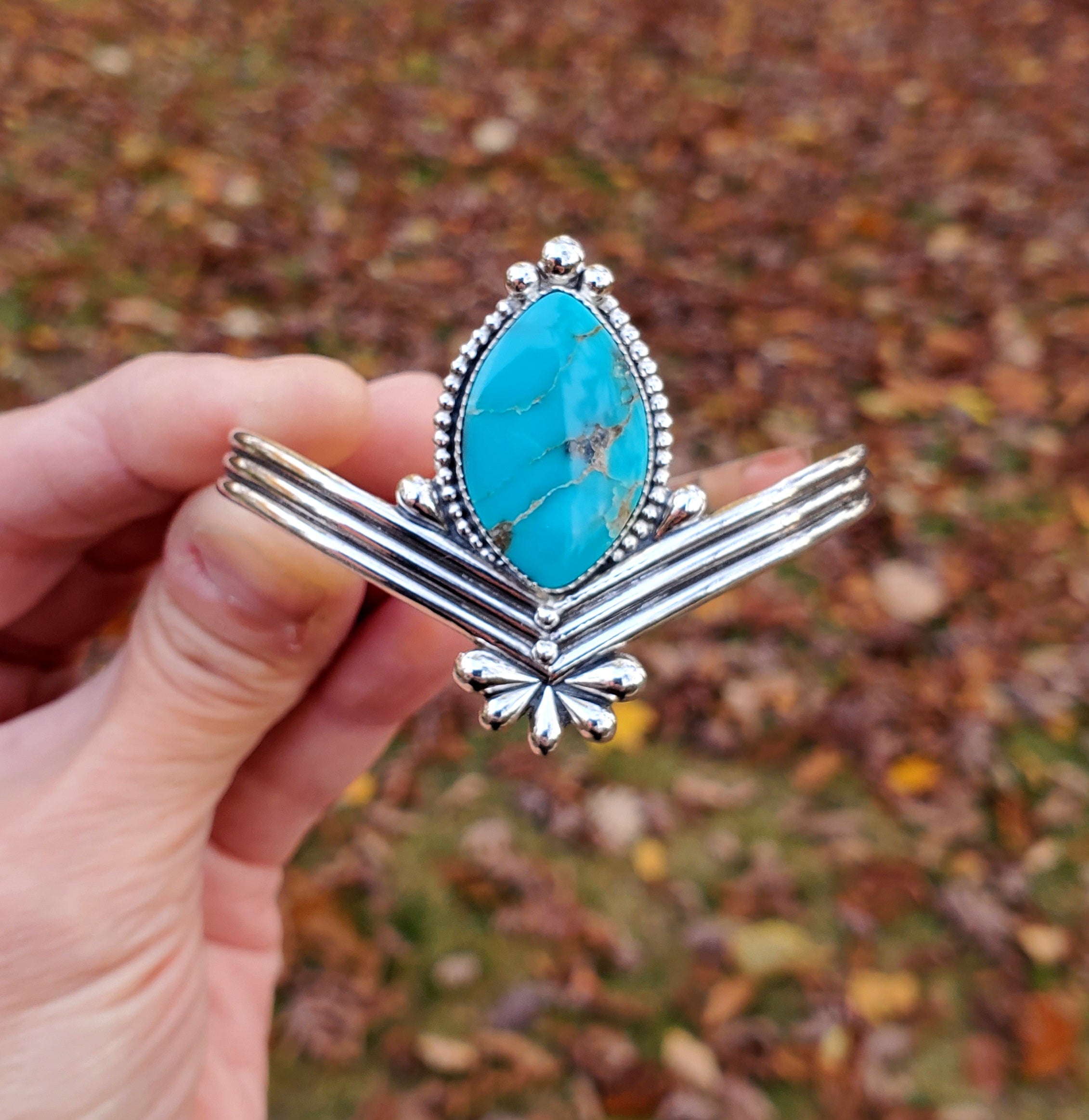 Pilot Mountain Turquoise Statement Cuff Bracelet in Solid Sterling Silver