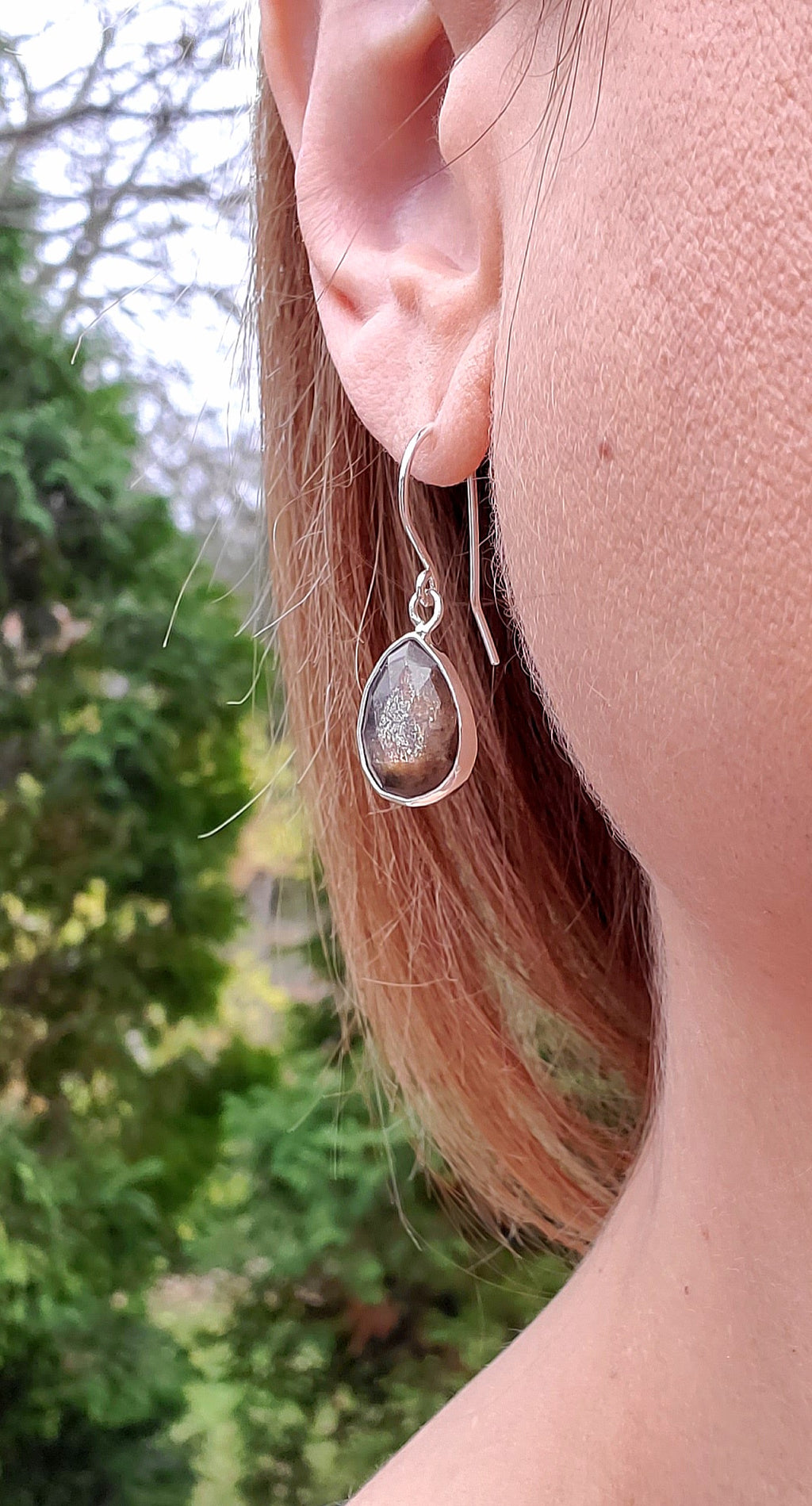 African Moonstone Dangle Drop Earrings in Sterling Silver