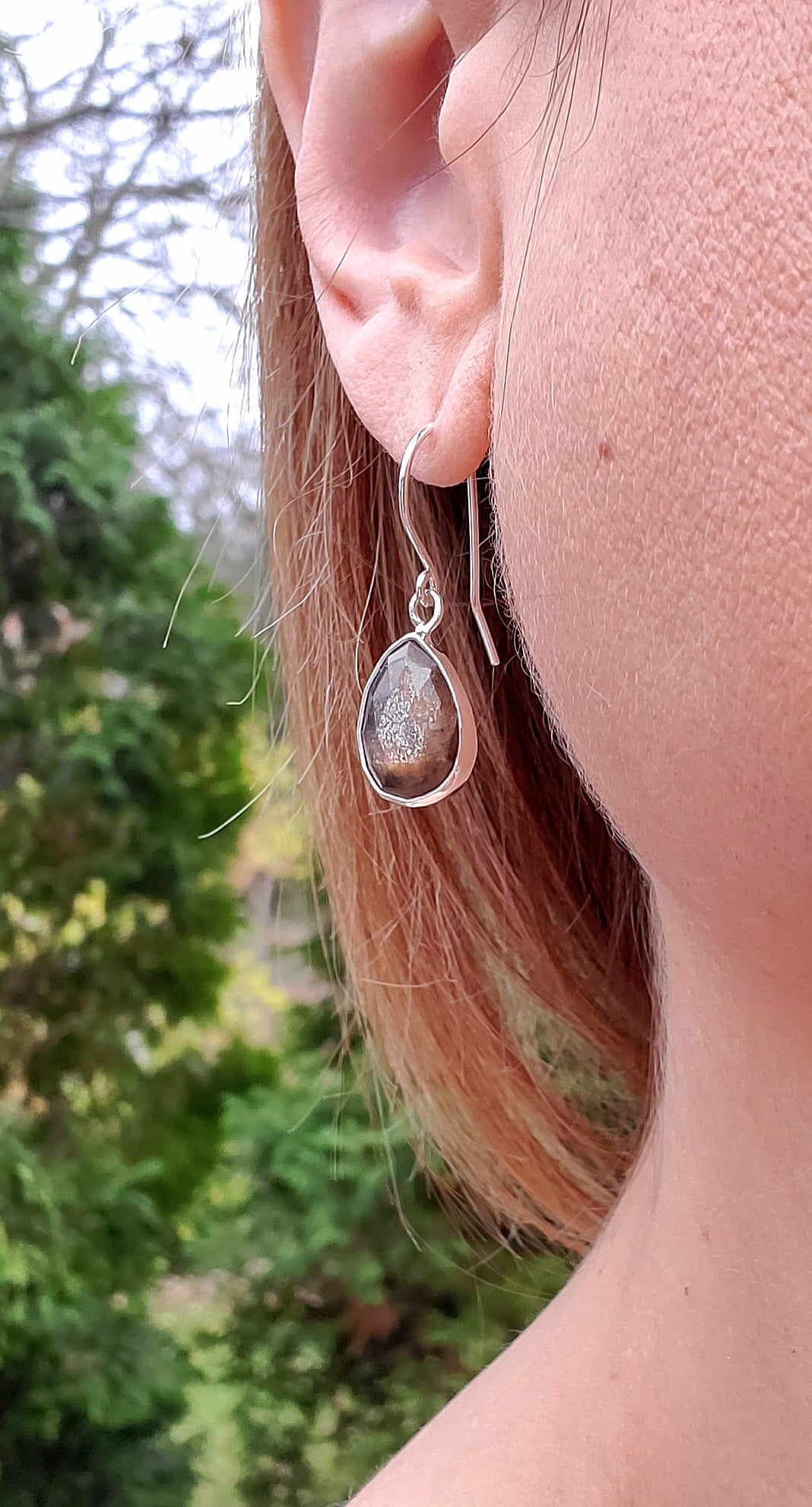 African Moonstone Dangle Drop Earrings in Sterling Silver