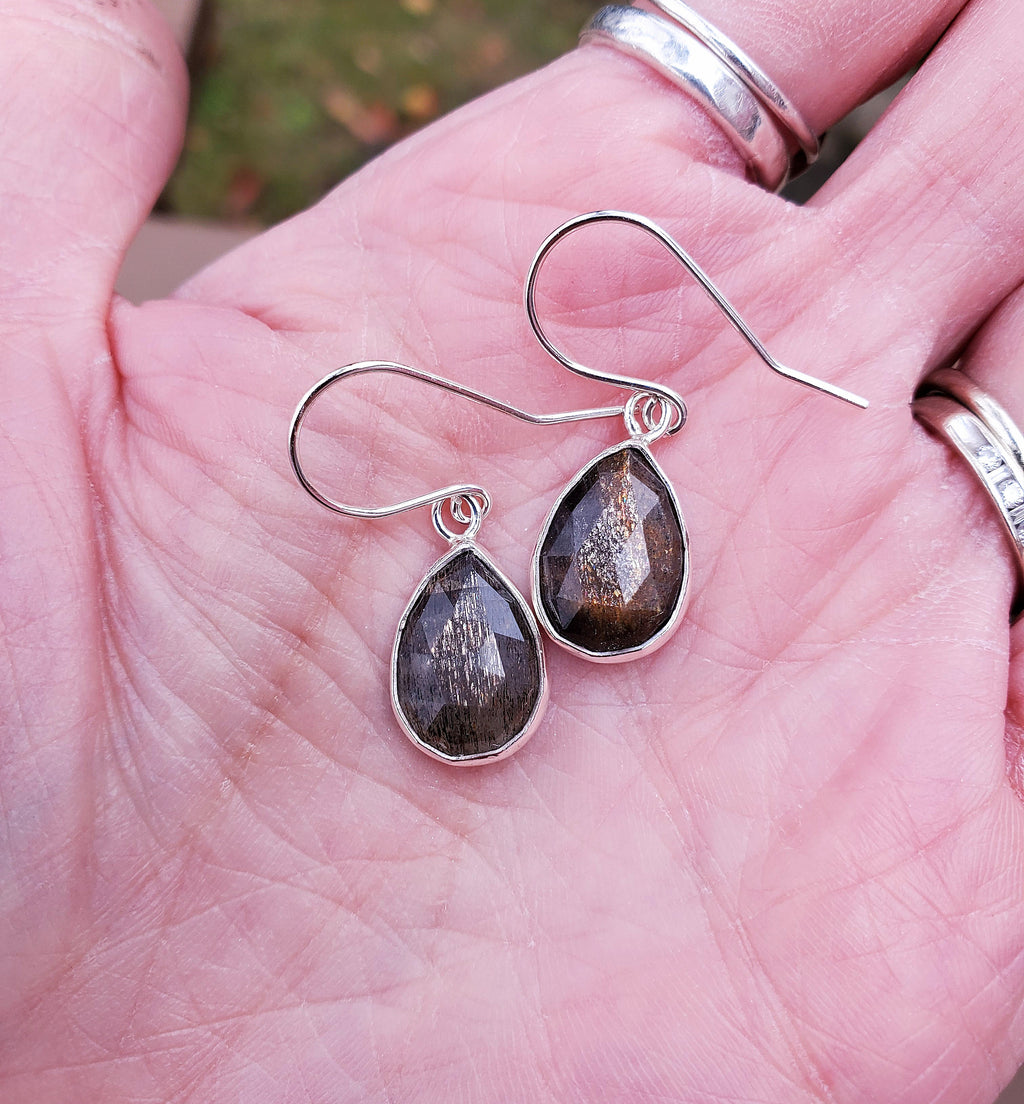 African Moonstone Dangle Drop Earrings in Sterling Silver