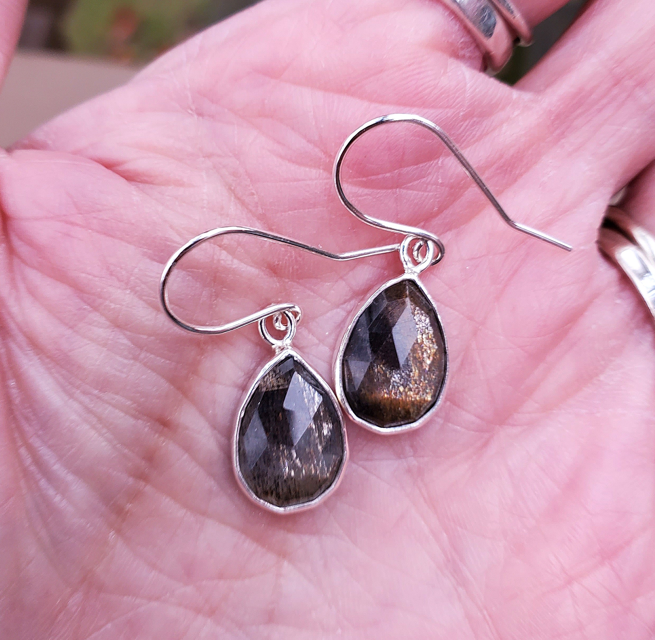 African Moonstone Dangle Drop Earrings in Sterling Silver