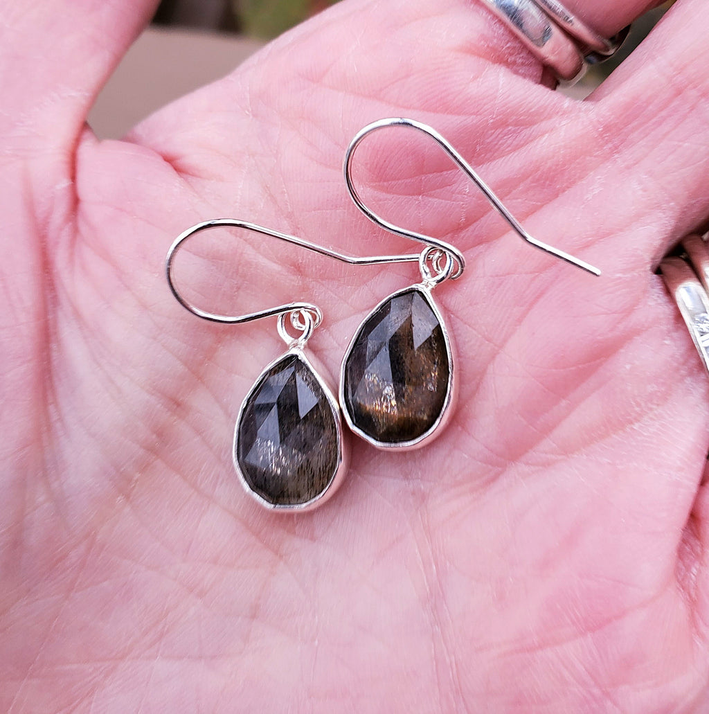 African Moonstone Dangle Drop Earrings in Sterling Silver
