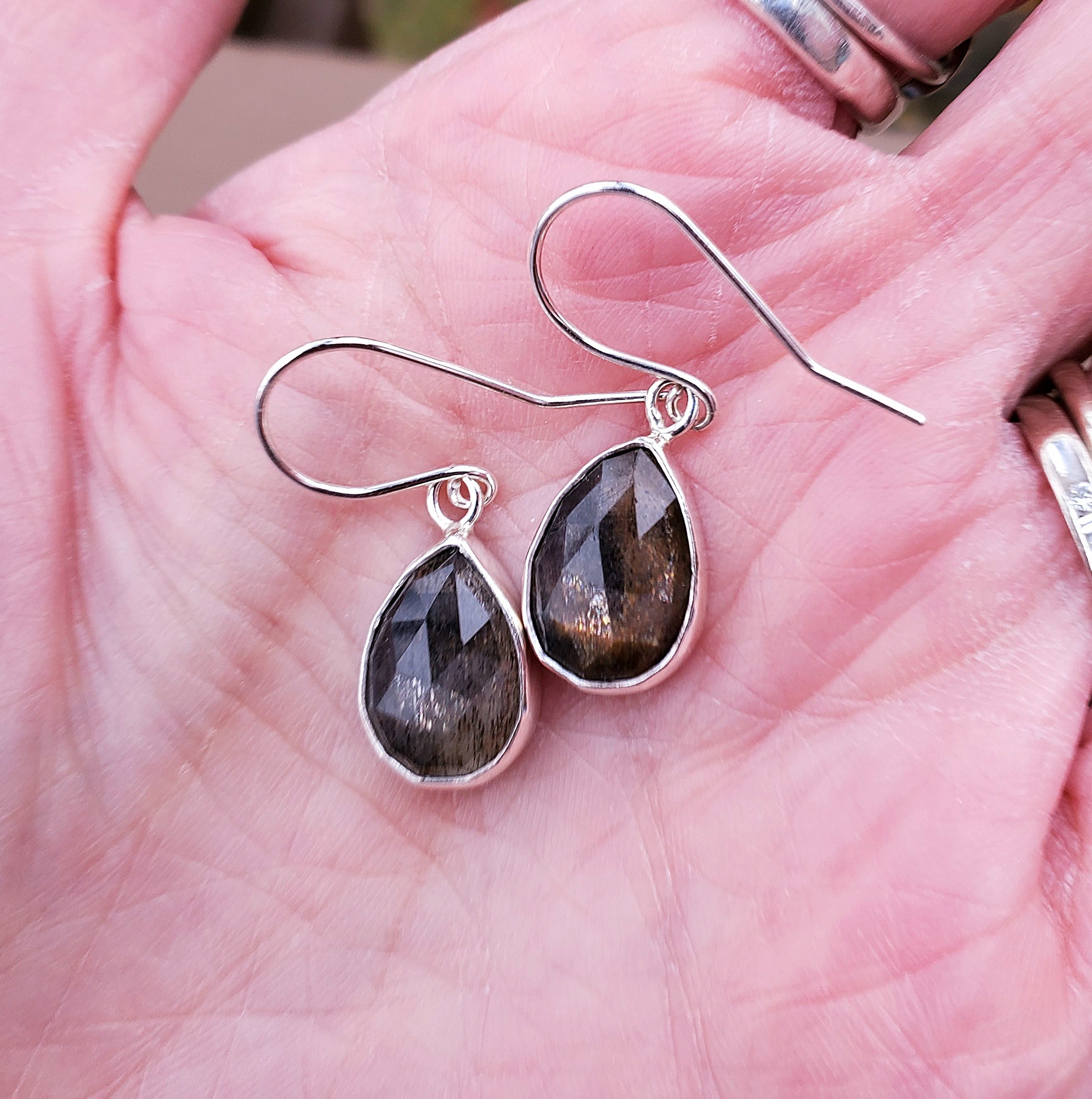 African Moonstone Dangle Drop Earrings in Sterling Silver