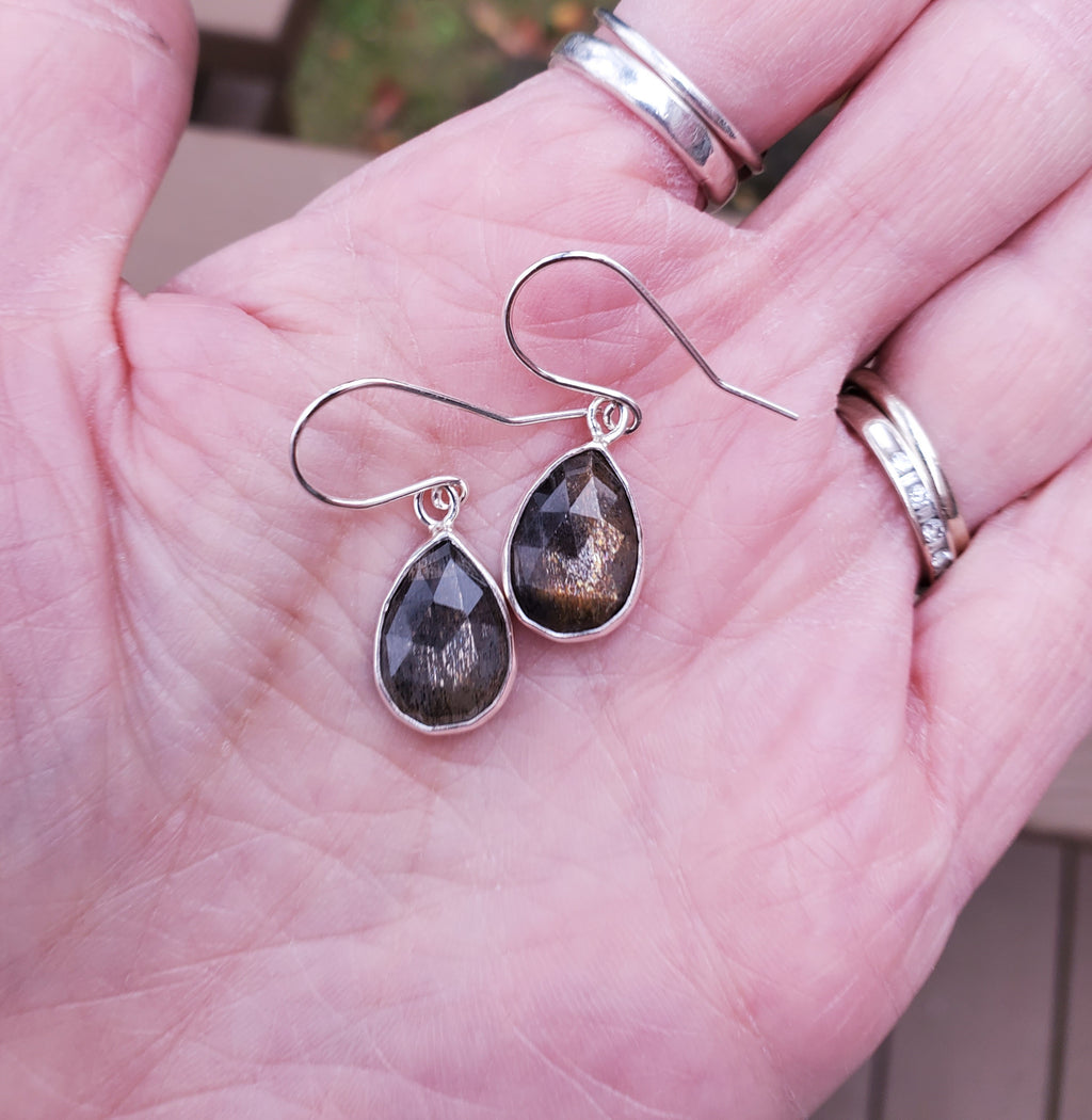 African Moonstone Dangle Drop Earrings in Sterling Silver