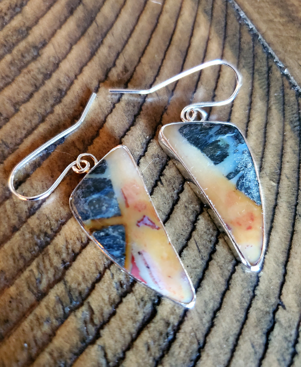 Marcasite Jasper Dangle Drop Earrings in Solid Sterling Silver