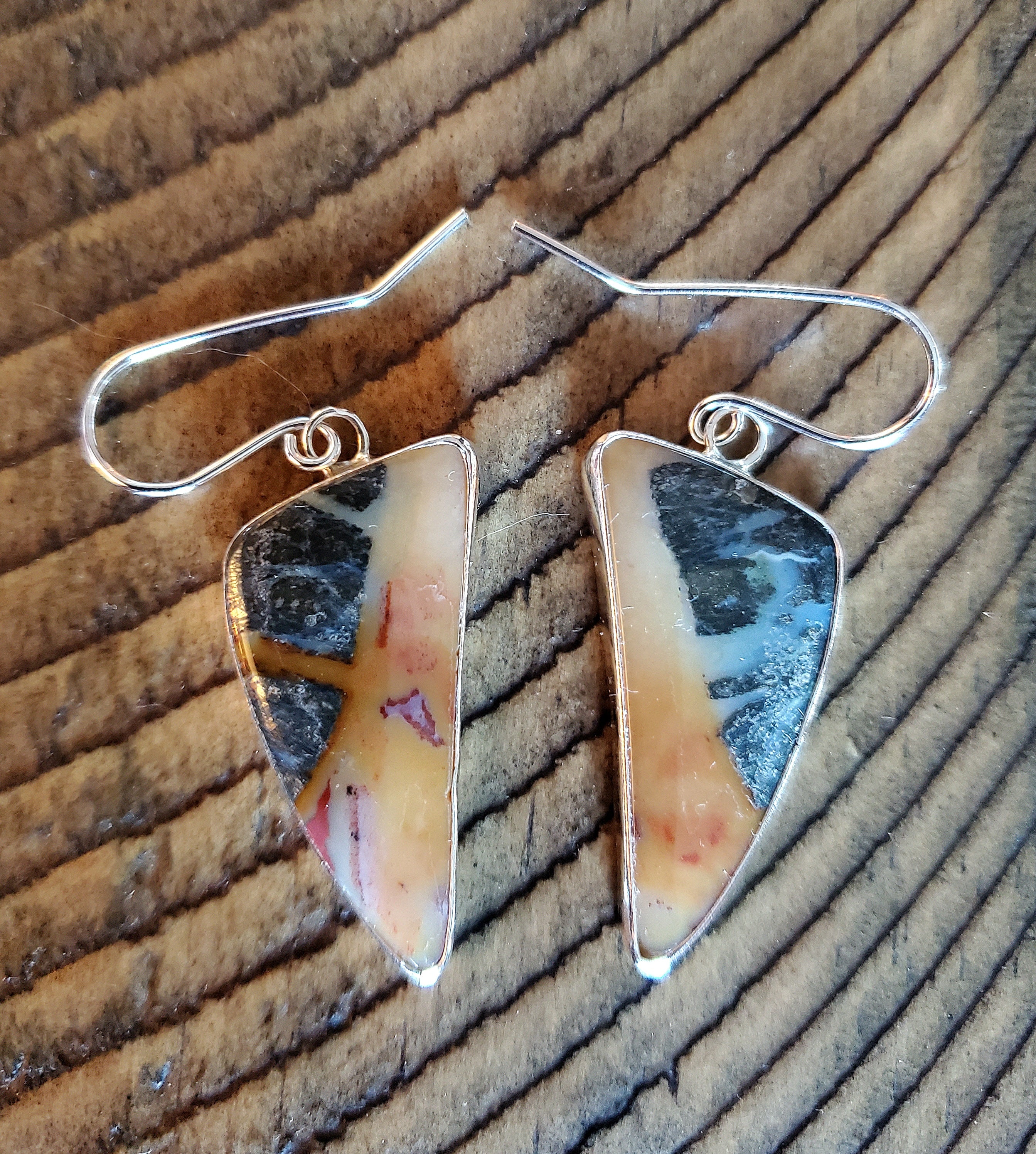 Marcasite Jasper Dangle Drop Earrings in Solid Sterling Silver