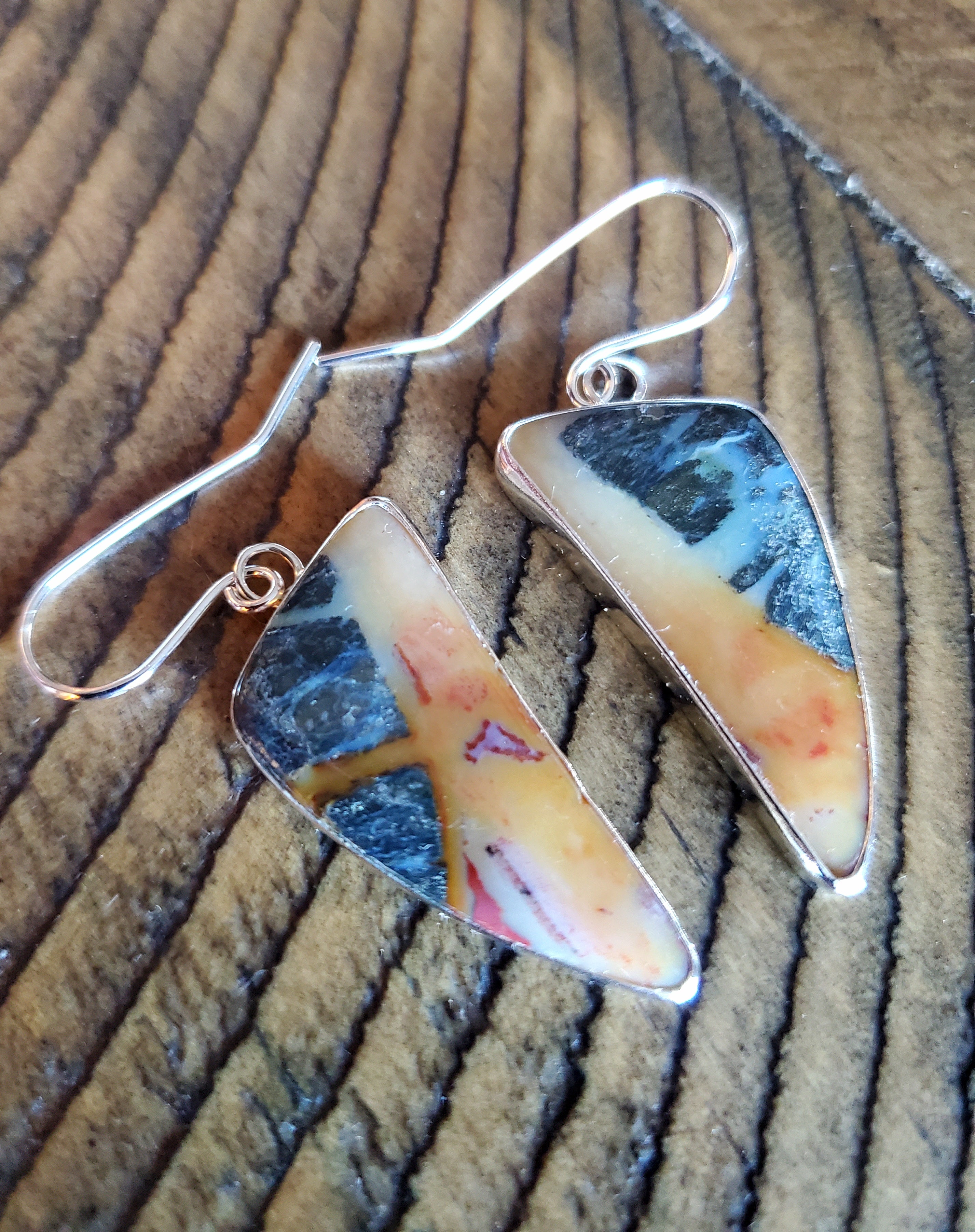 Marcasite Jasper Dangle Drop Earrings in Solid Sterling Silver