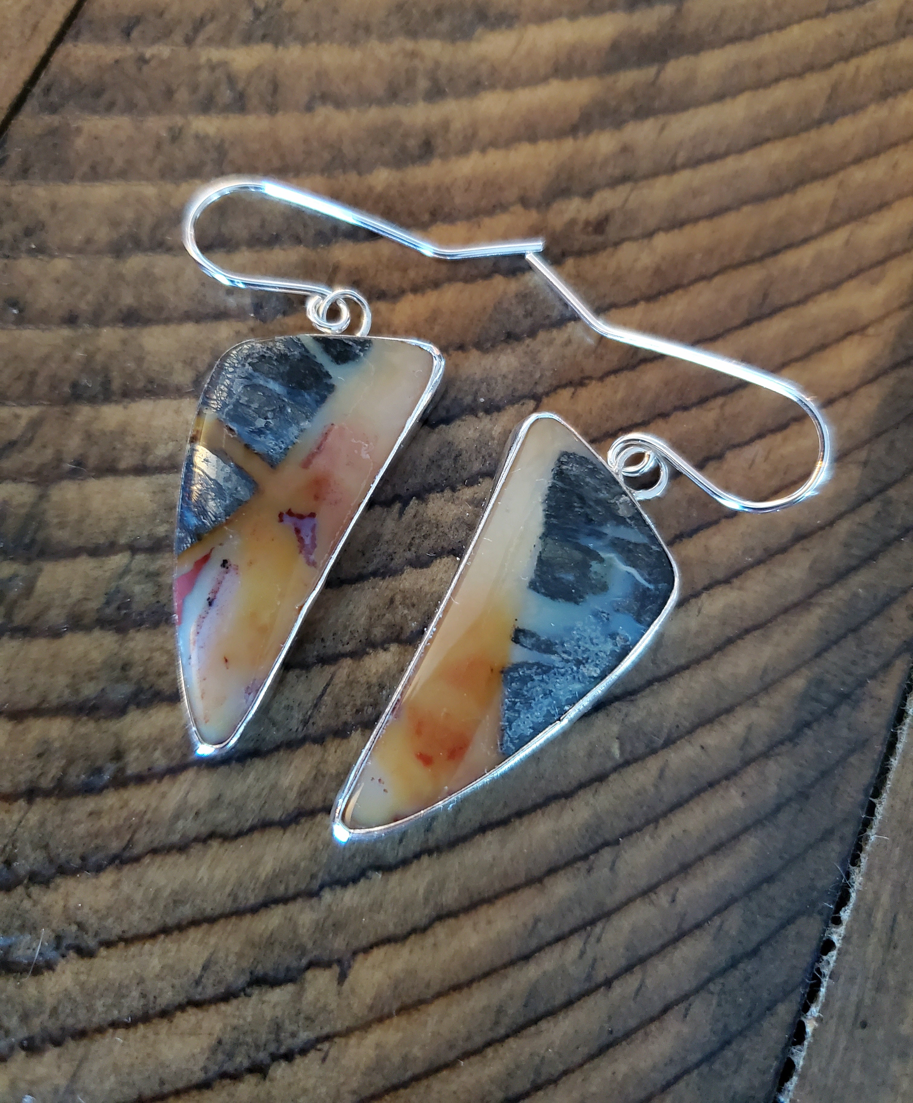 Marcasite Jasper Dangle Drop Earrings in Solid Sterling Silver