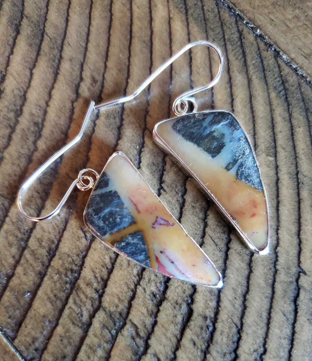 Marcasite Jasper Dangle Drop Earrings in Solid Sterling Silver