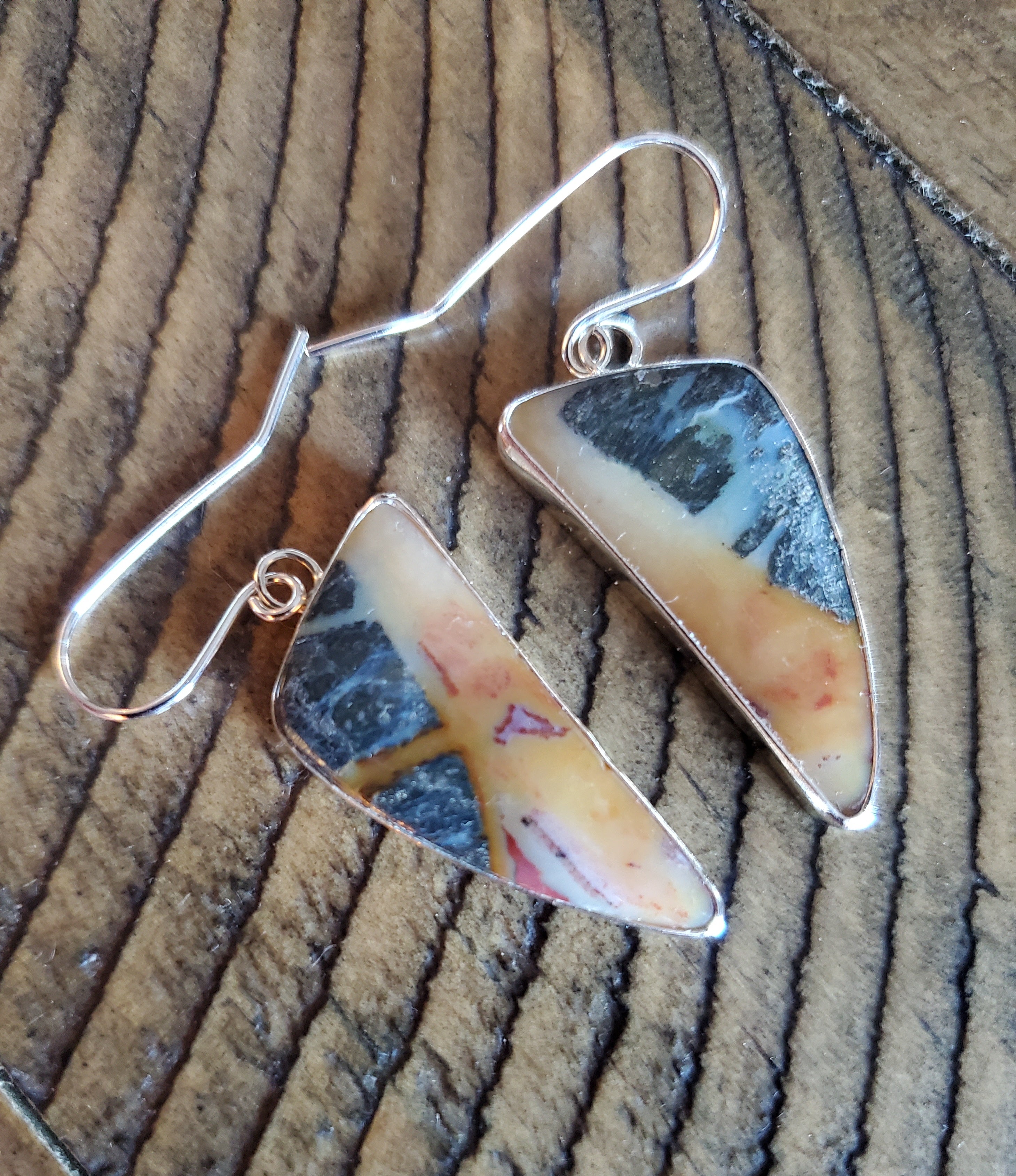 Marcasite Jasper Dangle Drop Earrings in Solid Sterling Silver
