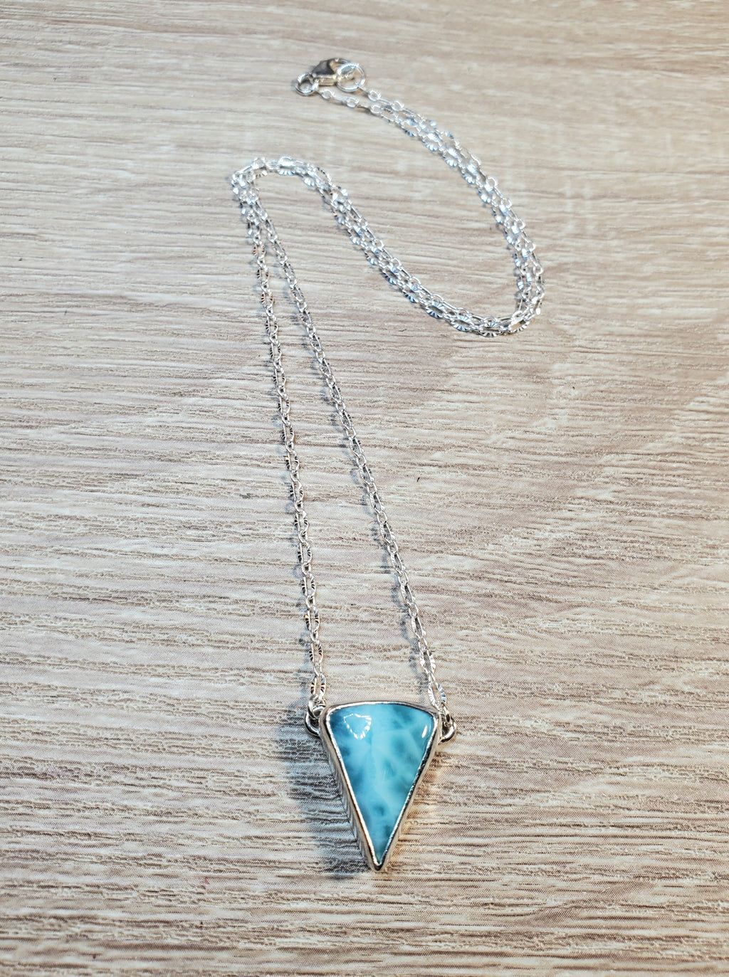 Larimar Inverted Triangle Shape Pendant Necklace in Solid Sterling Silver!