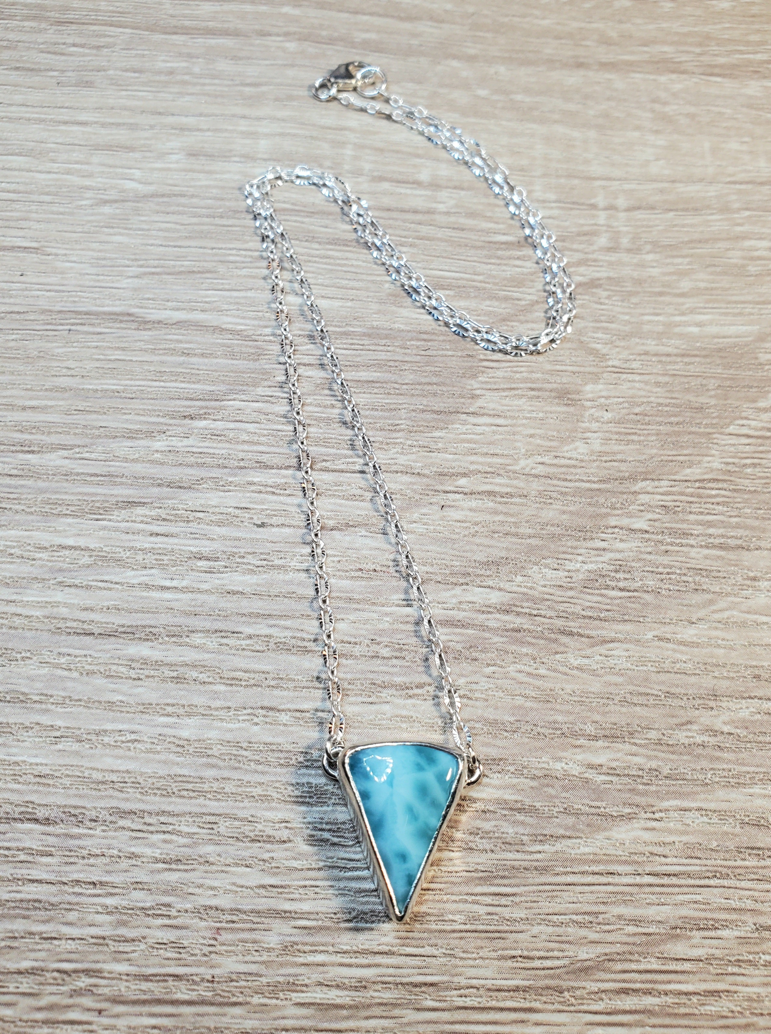 Larimar Inverted Triangle Shape Pendant Necklace in Solid Sterling Silver!