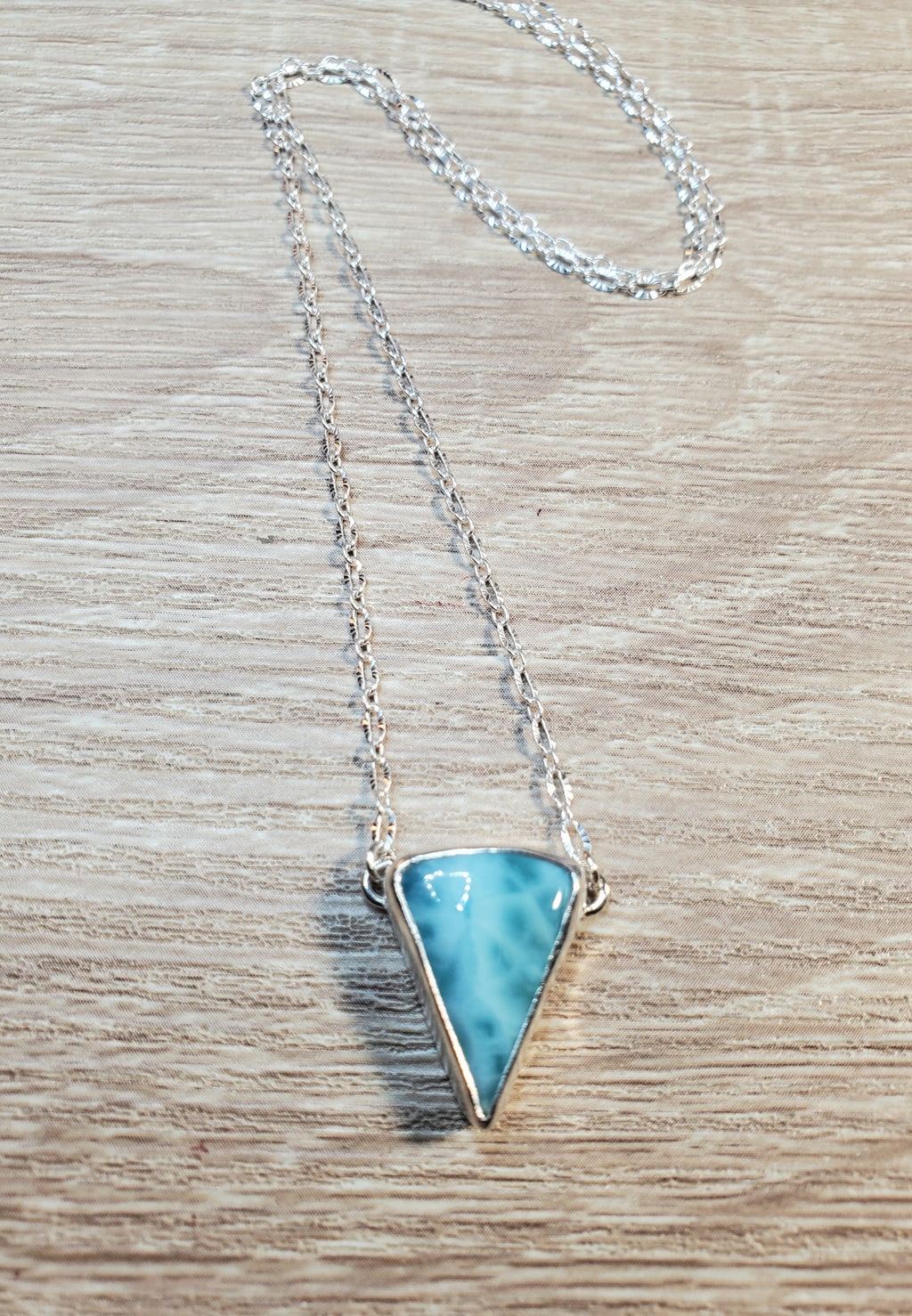 Larimar Inverted Triangle Shape Pendant Necklace in Solid Sterling Silver!