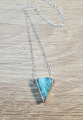 Larimar Inverted Triangle Shape Pendant Necklace in Solid Sterling Silver!