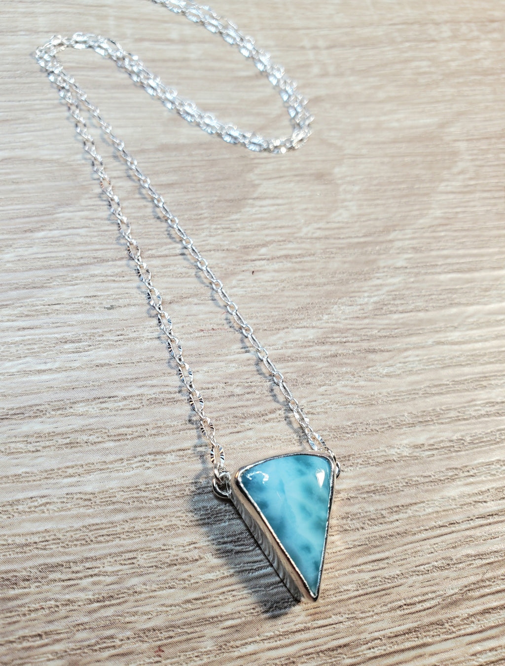 Larimar Inverted Triangle Shape Pendant Necklace in Solid Sterling Silver!
