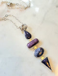 Deep Purple Sugilite Multi Stone Long Pendant Necklace in Solid Sterling Silver