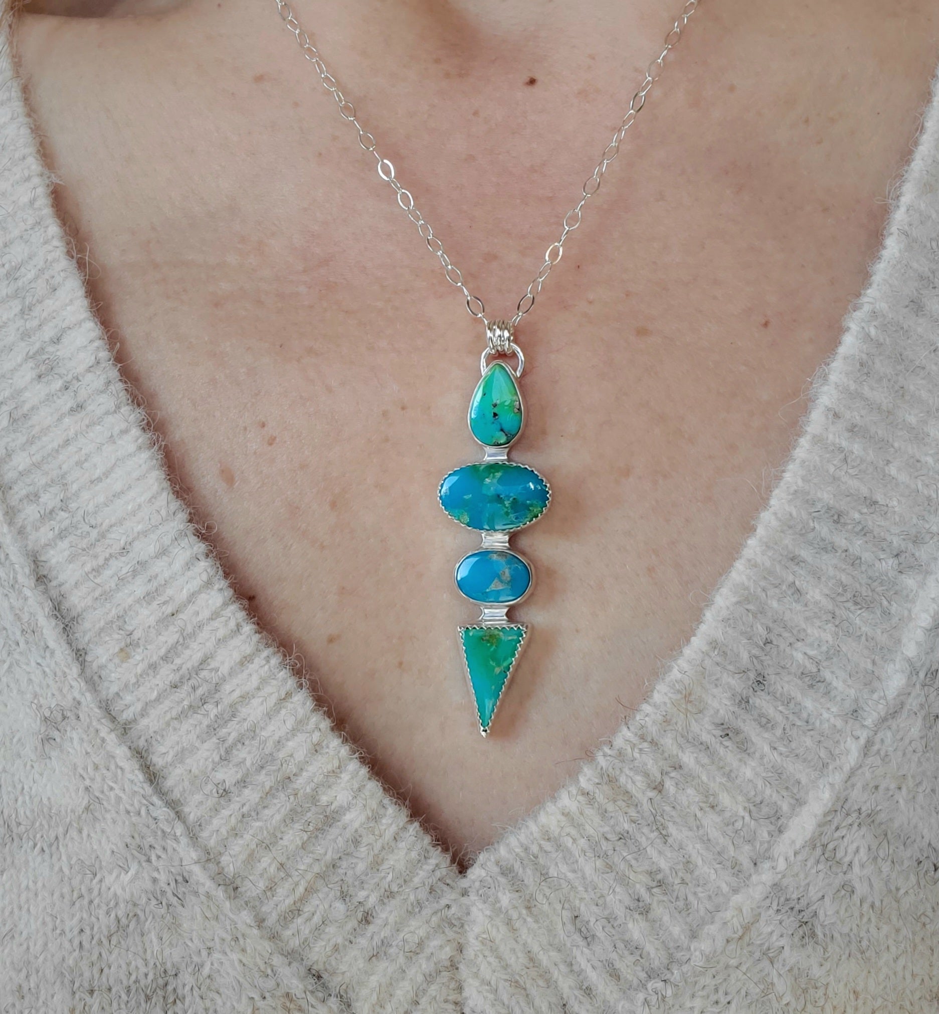 Gold Turquoise Statement Pendant Necklace in Solid Sterling Silver