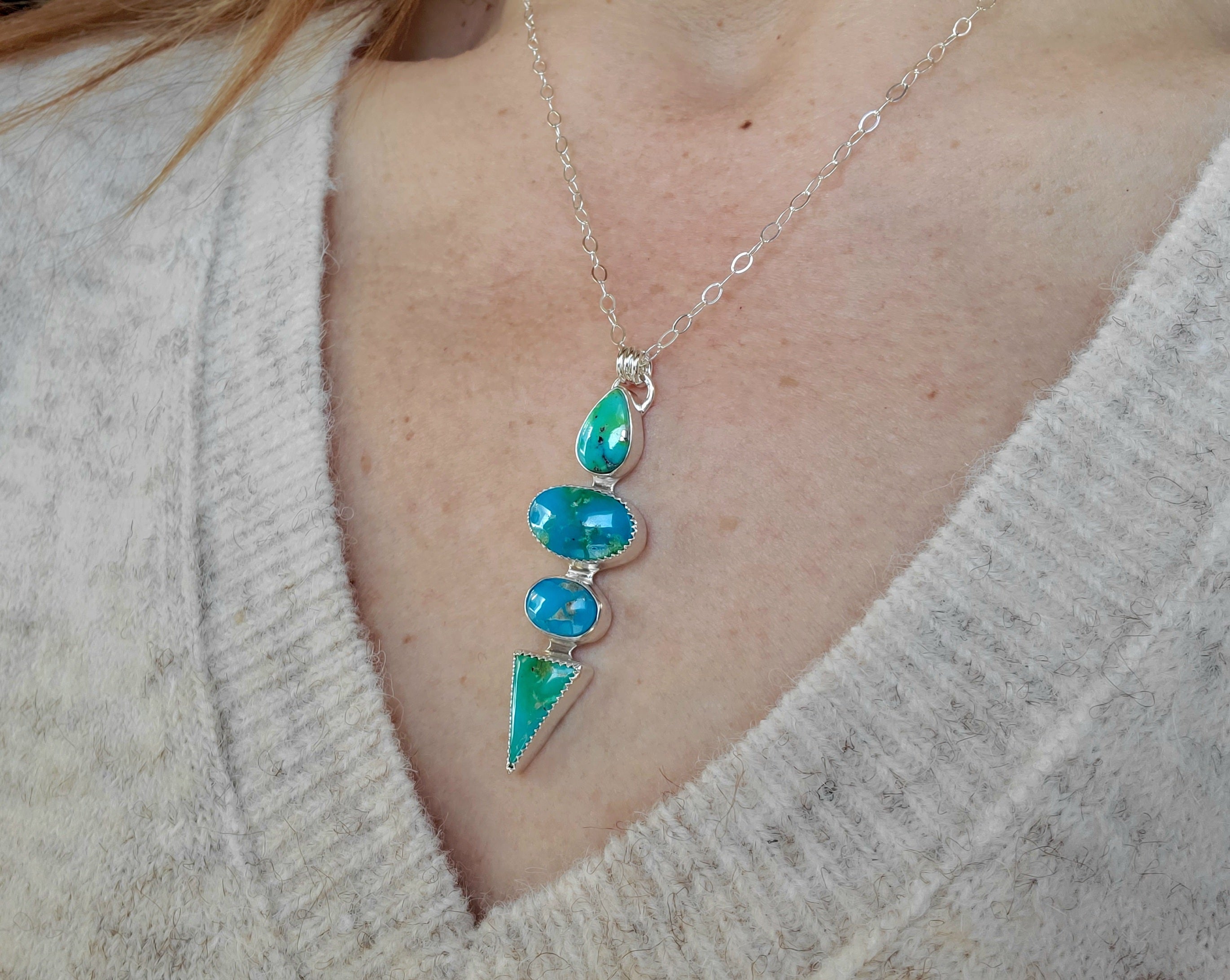 Gold Turquoise Statement Pendant Necklace in Solid Sterling Silver