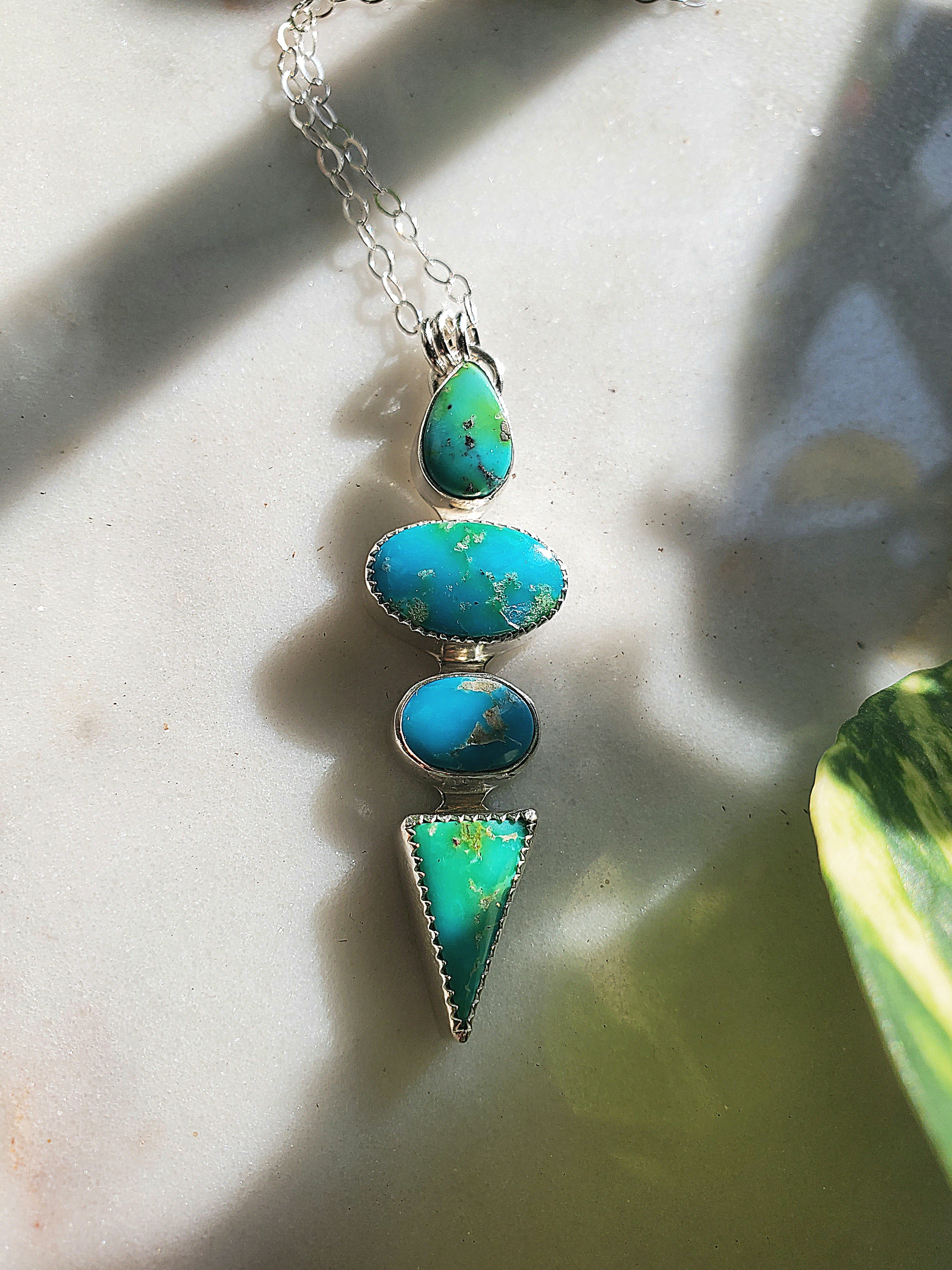 Gold Turquoise Statement Pendant Necklace in Solid Sterling Silver