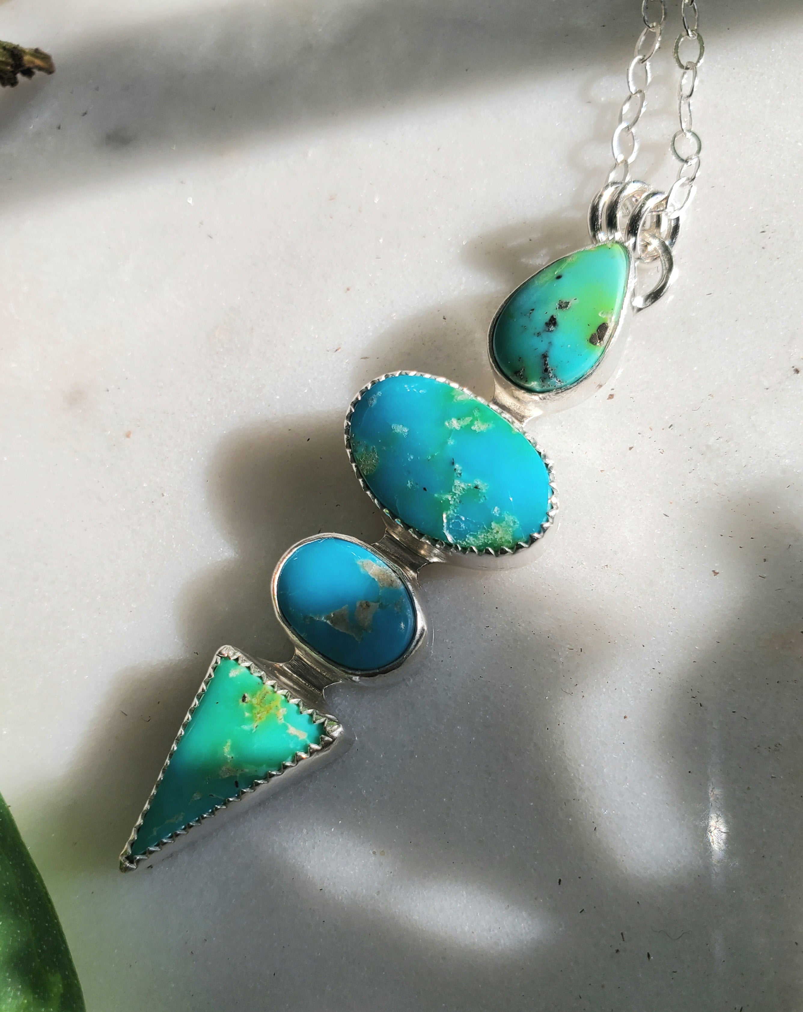 Gold Turquoise Statement Pendant Necklace in Solid Sterling Silver