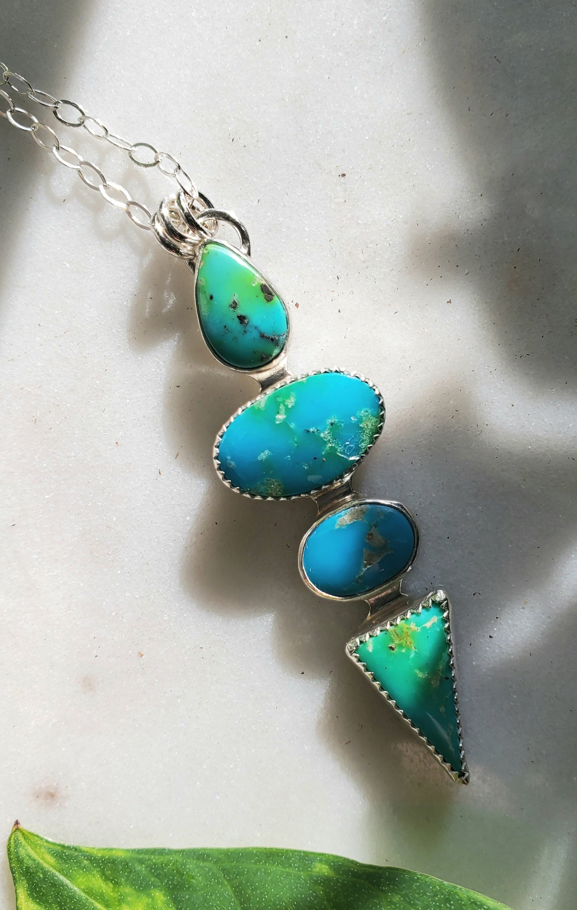 Gold Turquoise Statement Pendant Necklace in Solid Sterling Silver
