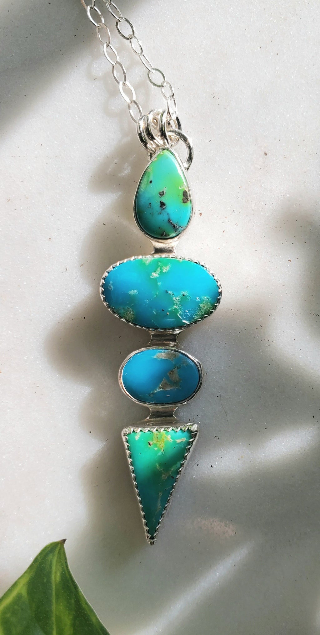 Gold Turquoise Statement Pendant Necklace in Solid Sterling Silver