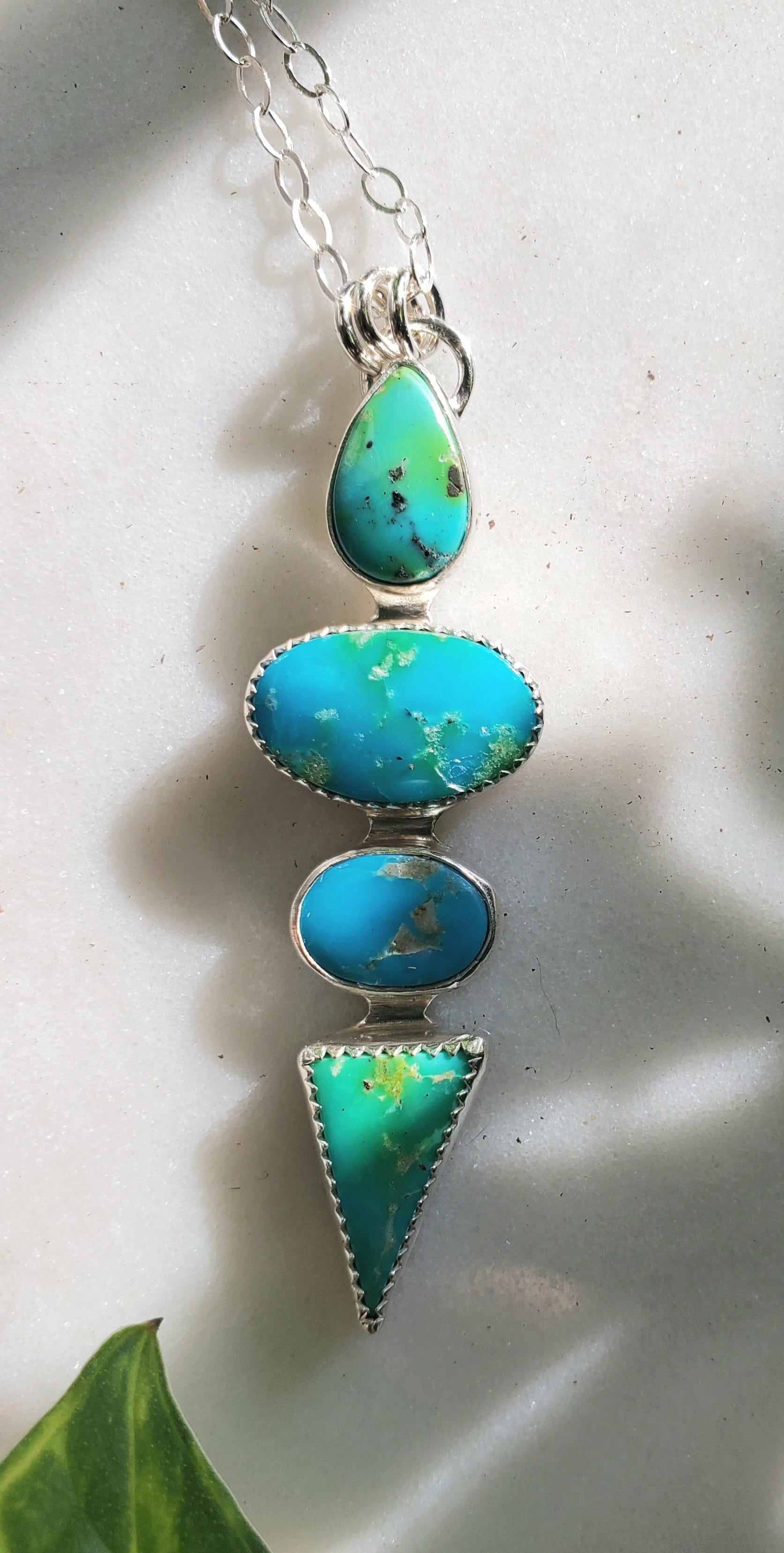 Gold Turquoise Statement Pendant Necklace in Solid Sterling Silver