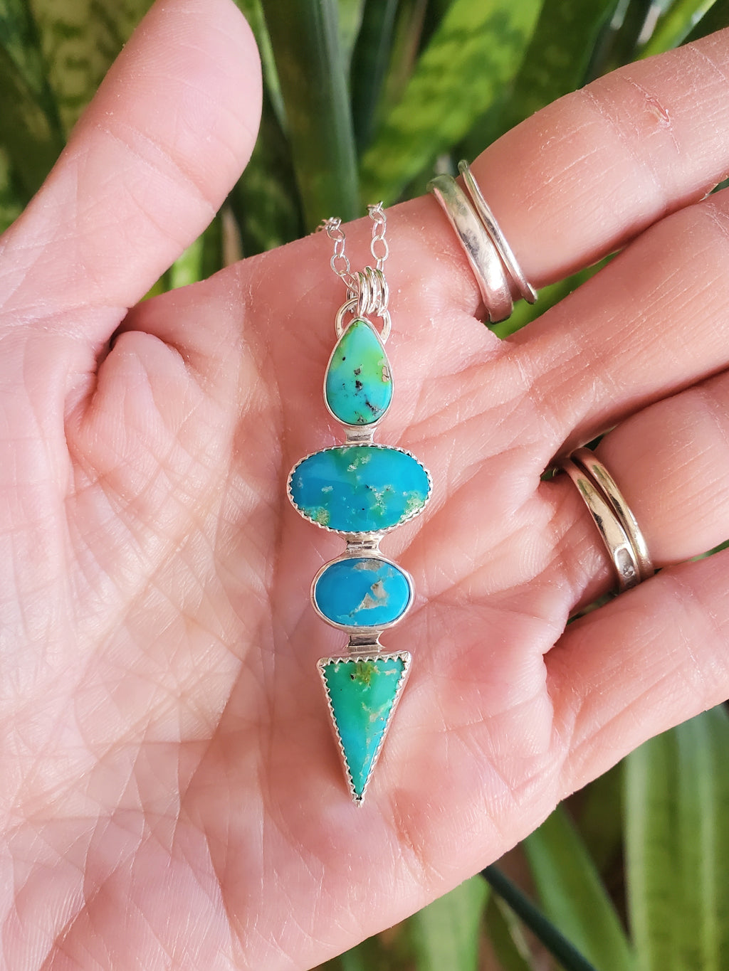Gold Turquoise Statement Pendant Necklace in Solid Sterling Silver