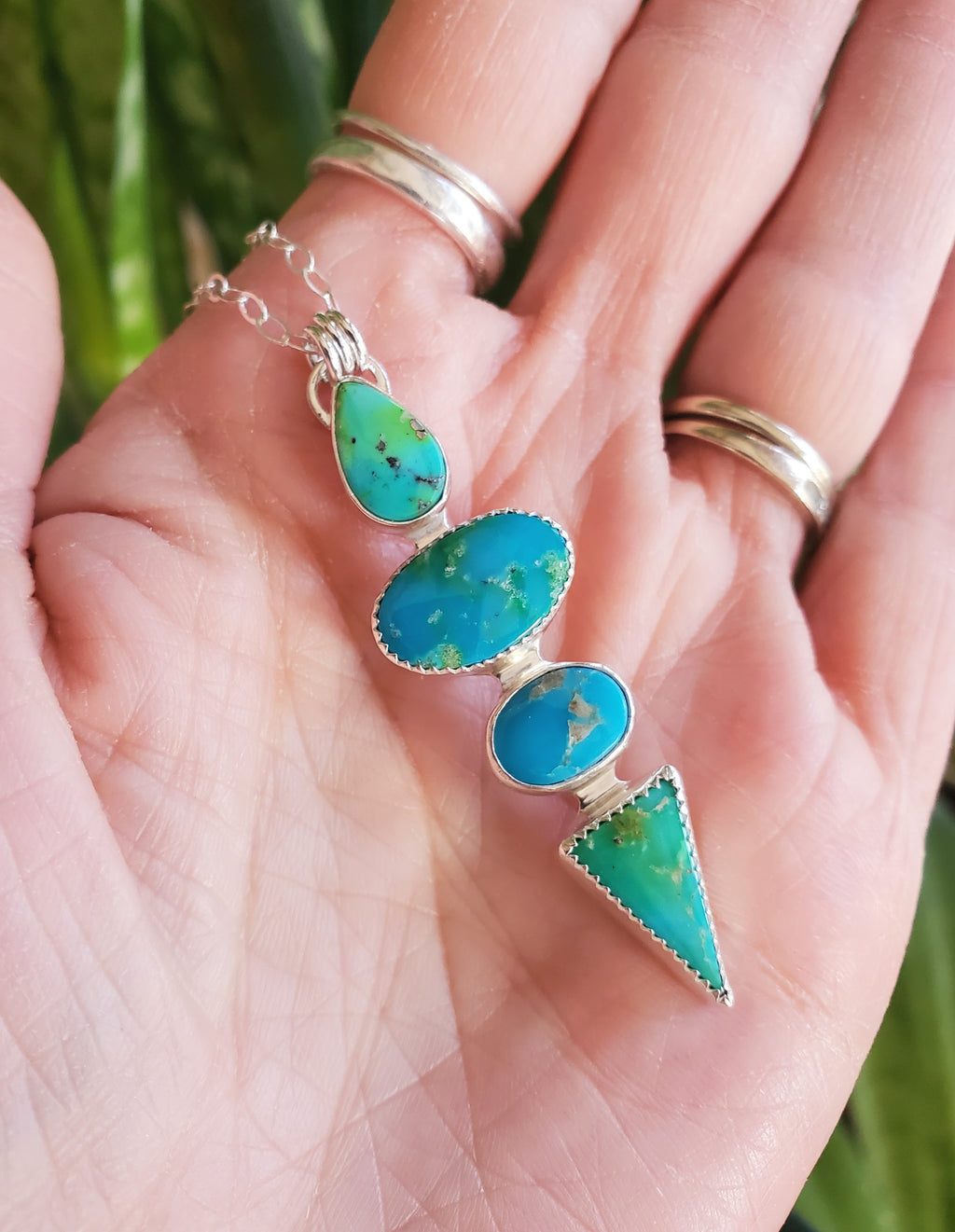 Gold Turquoise Statement Pendant Necklace in Solid Sterling Silver