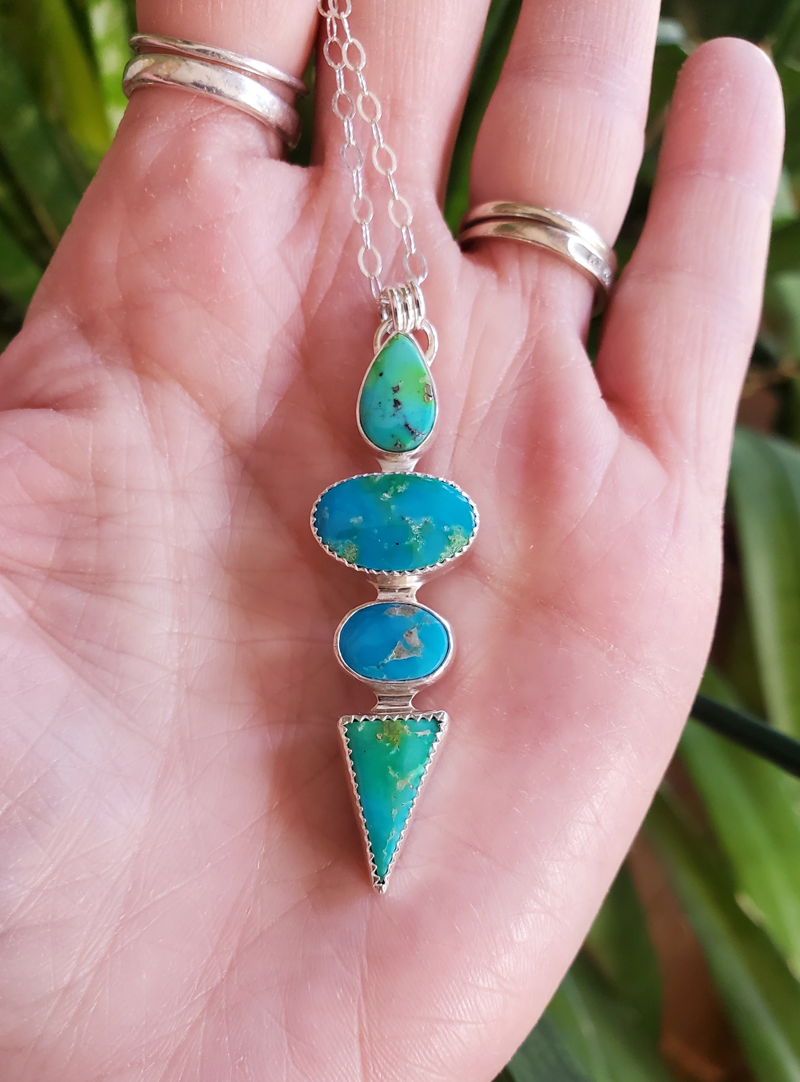 Gold Turquoise Statement Pendant Necklace in Solid Sterling Silver