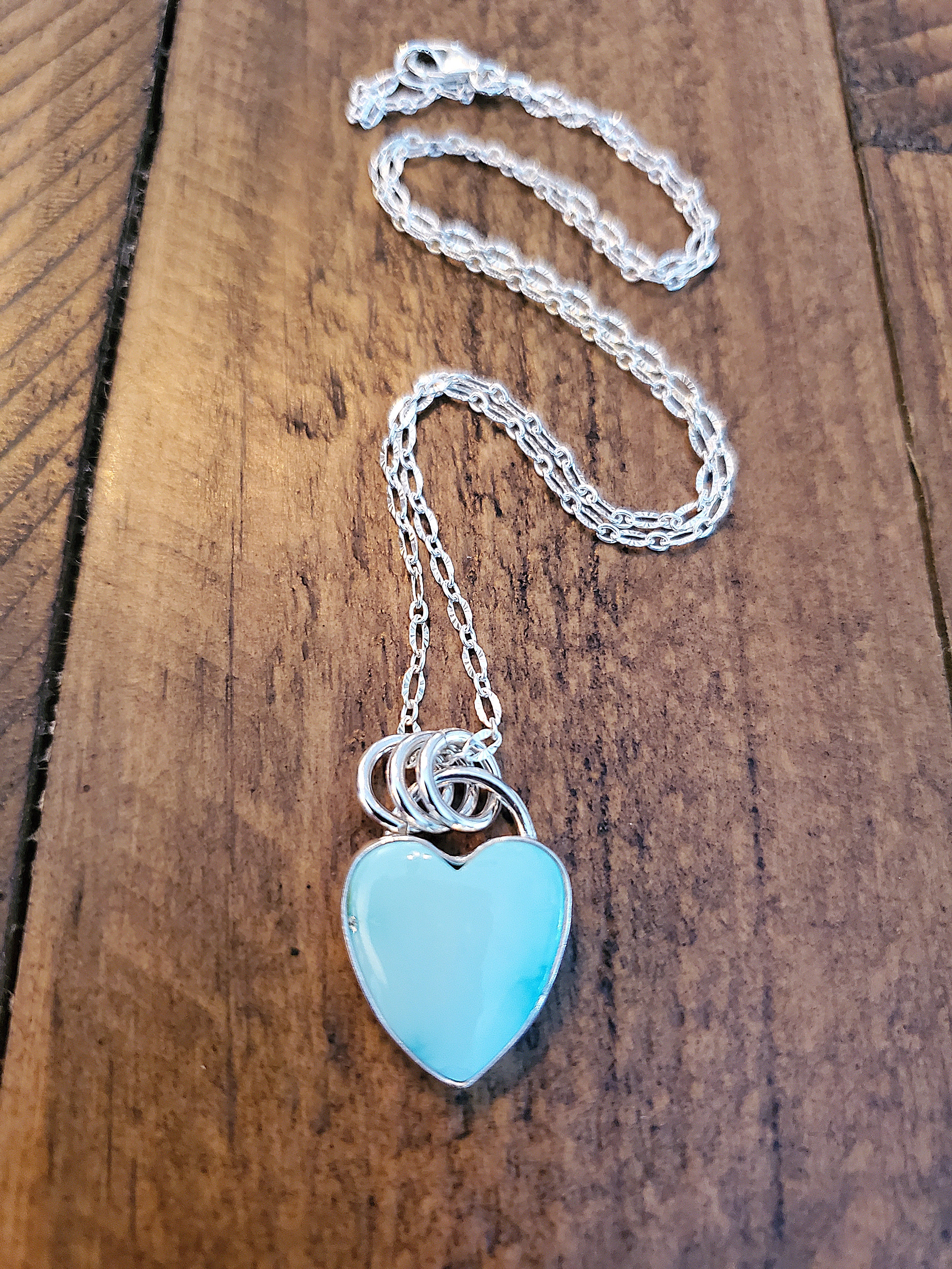 Whitewater Turquoise Baby Blue Heart Pendant Necklace in Solid Sterling Silver