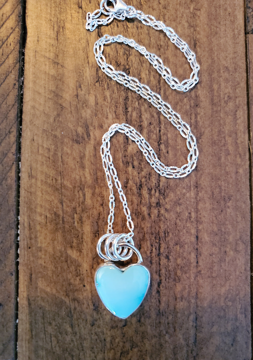 Whitewater Turquoise Baby Blue Heart Pendant Necklace in Solid Sterling Silver