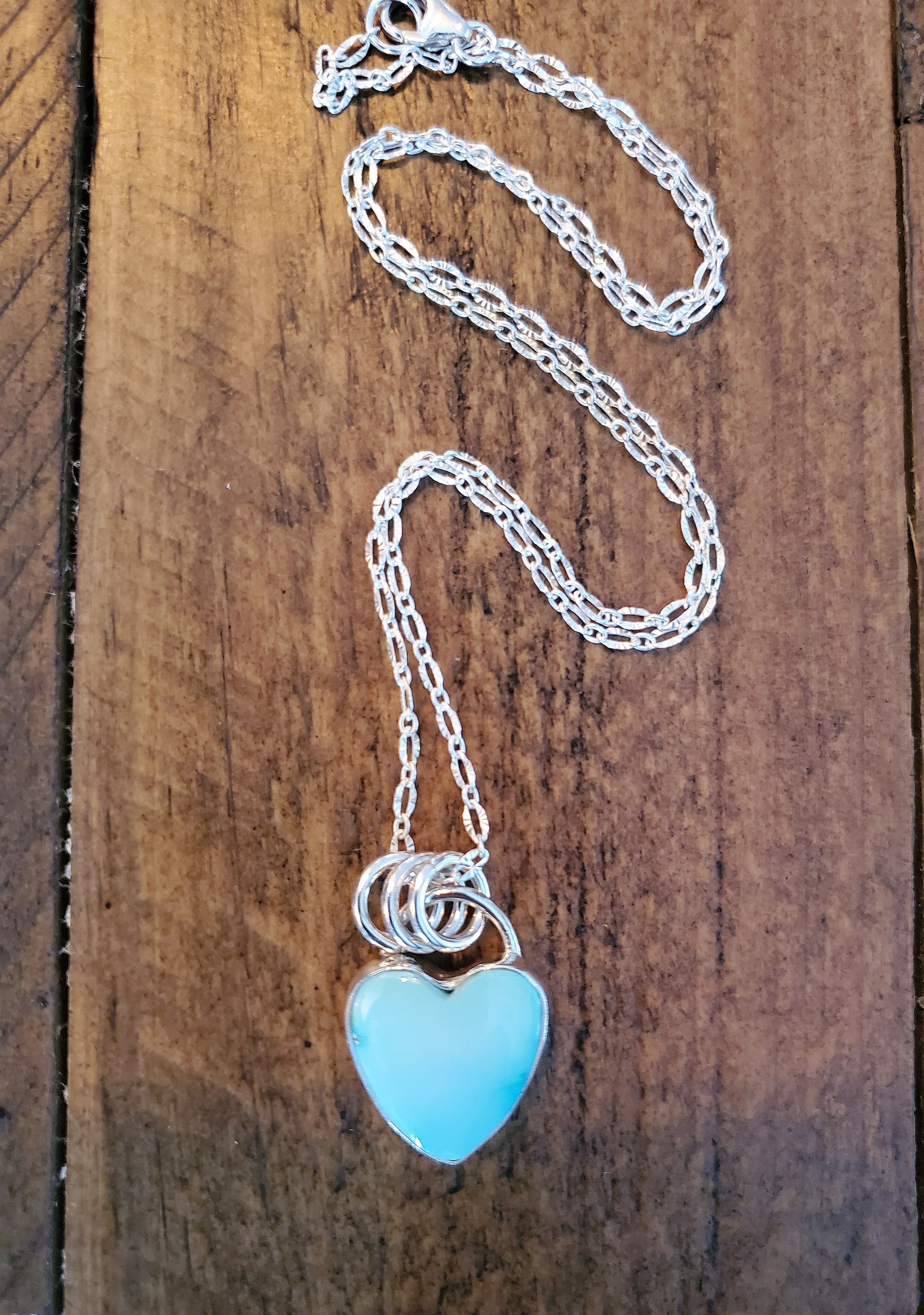 Whitewater Turquoise Baby Blue Heart Pendant Necklace in Solid Sterling Silver