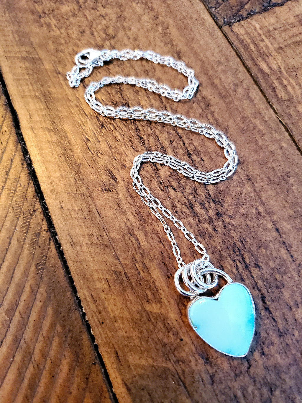Whitewater Turquoise Baby Blue Heart Pendant Necklace in Solid Sterling Silver