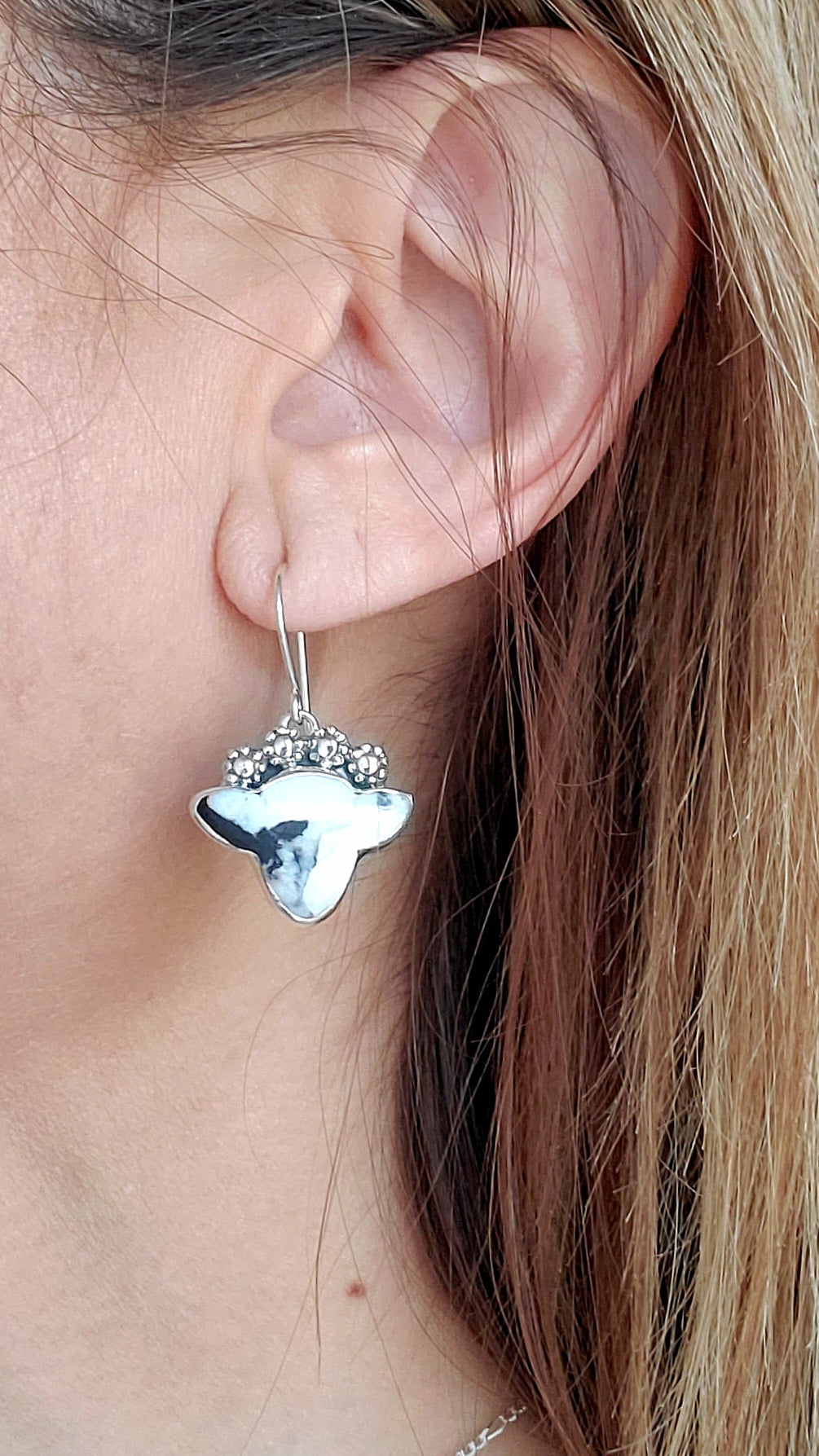 White Buffalo Cow Earrings in Solid Sterling Silver