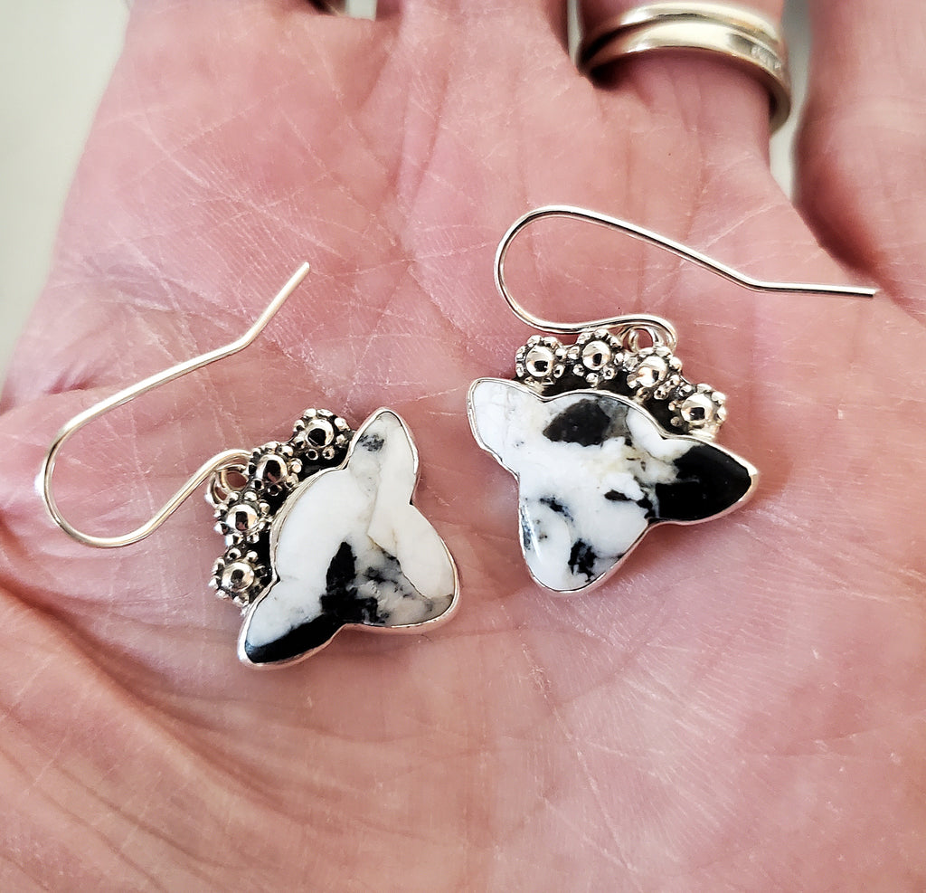 White Buffalo Cow Earrings in Solid Sterling Silver